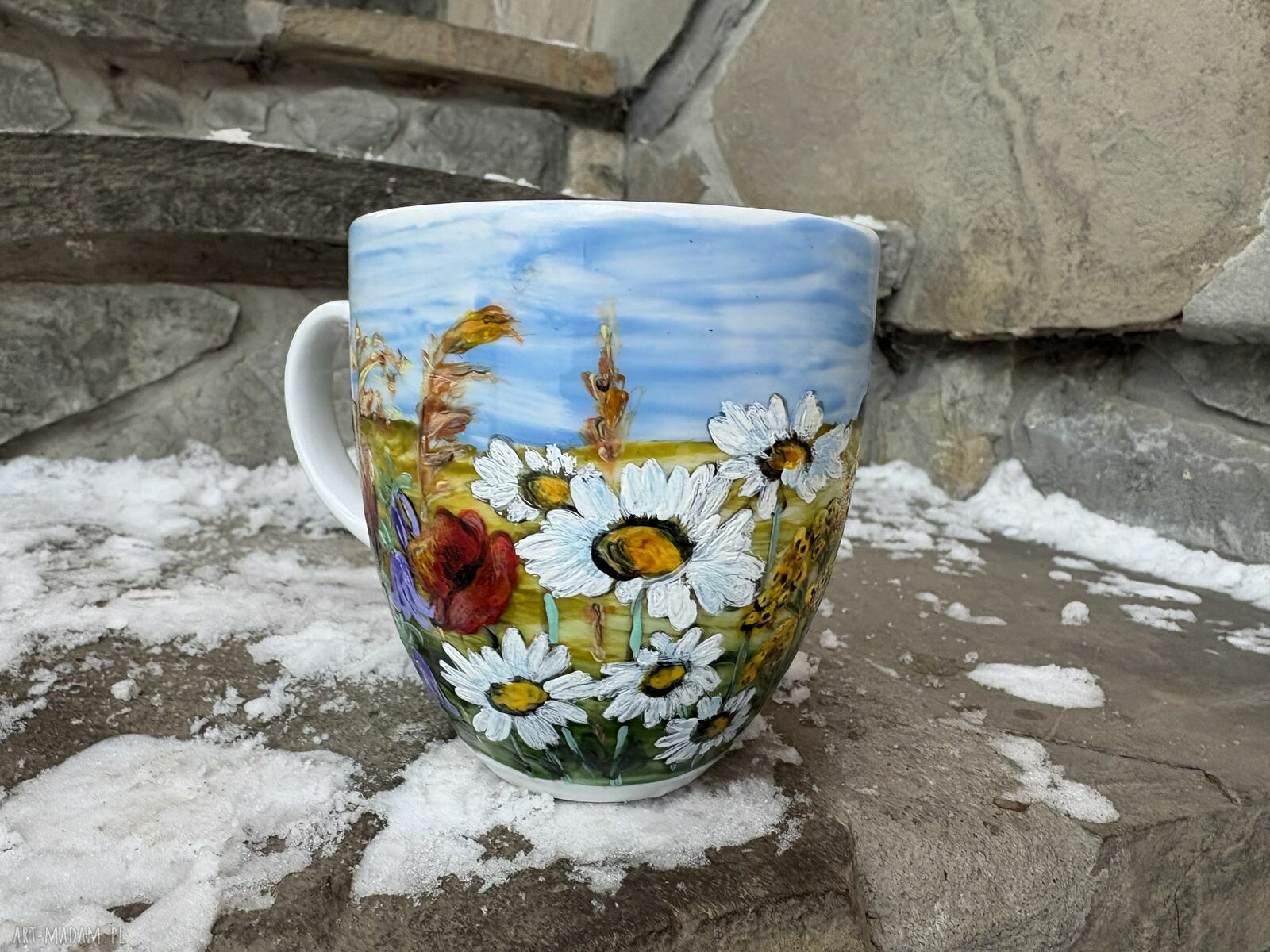 Porcelanowy kubek ręcznie malowany Polne kwiaty (300 ml)
