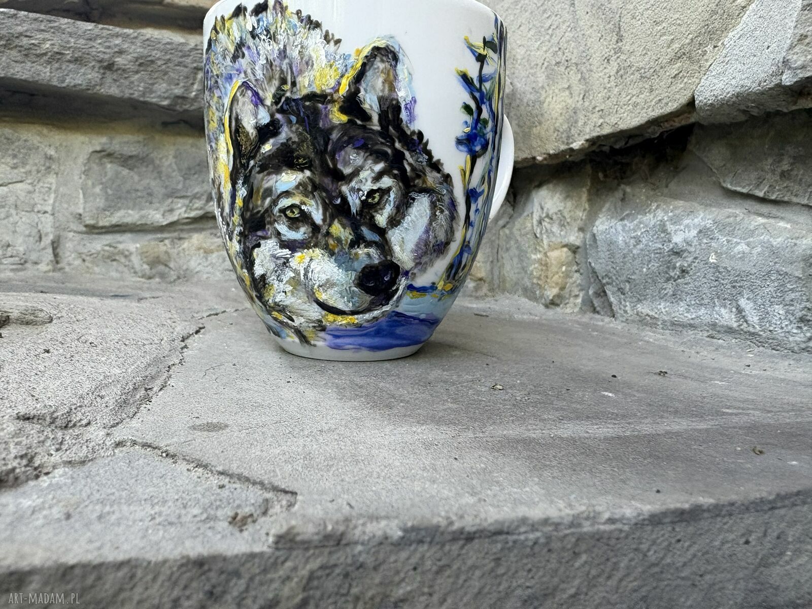 Porcelanowy kubek ręcznie malowany Zimowy Wilk 300 ml