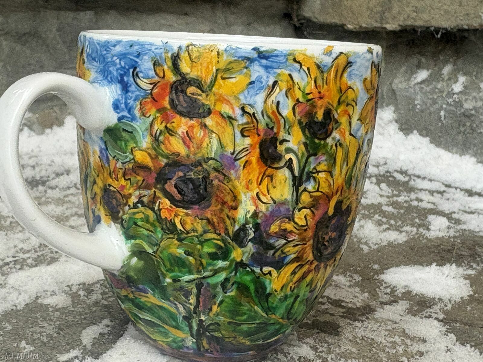Porcelanowy kubek ręcznie malowany Słoneczniki (300 ml)