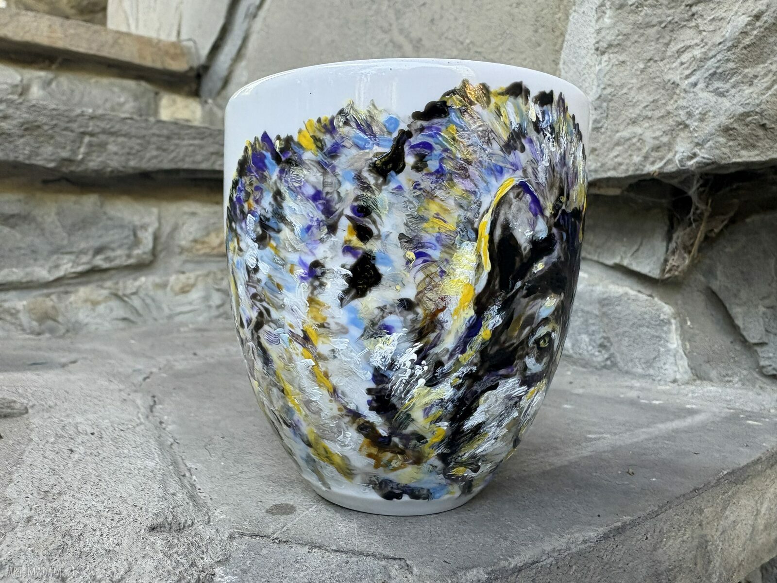 Porcelanowy kubek ręcznie malowany Zimowy Wilk 300 ml