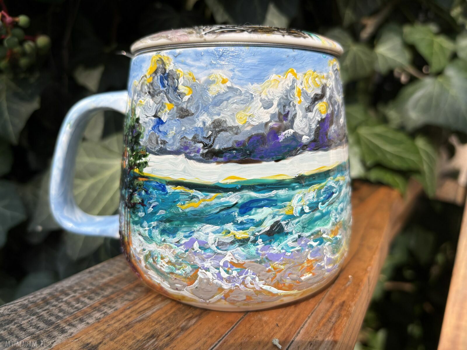Porcelanowy kubek z zaparzaczem 500 ml - Nad Bałtykiem