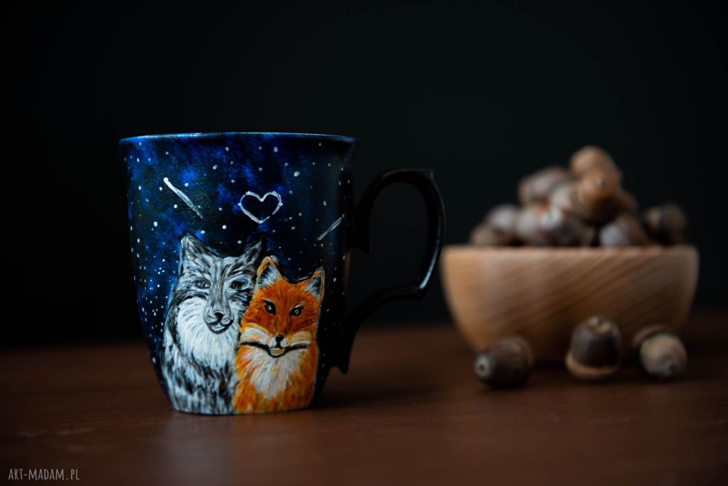 Porcelanowy kubek do kawy Wilk i lis personalizowany