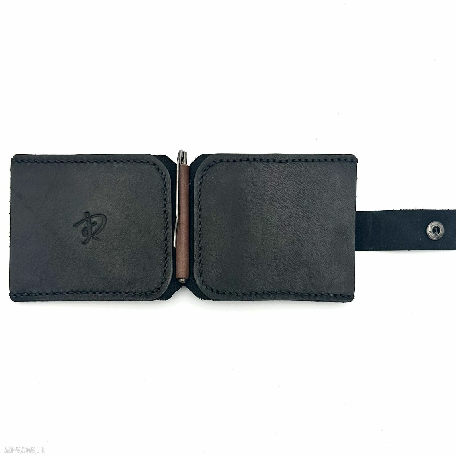 portfele: Portfel czarno brązowy ze skóry ręcznie uszyty. Handmade