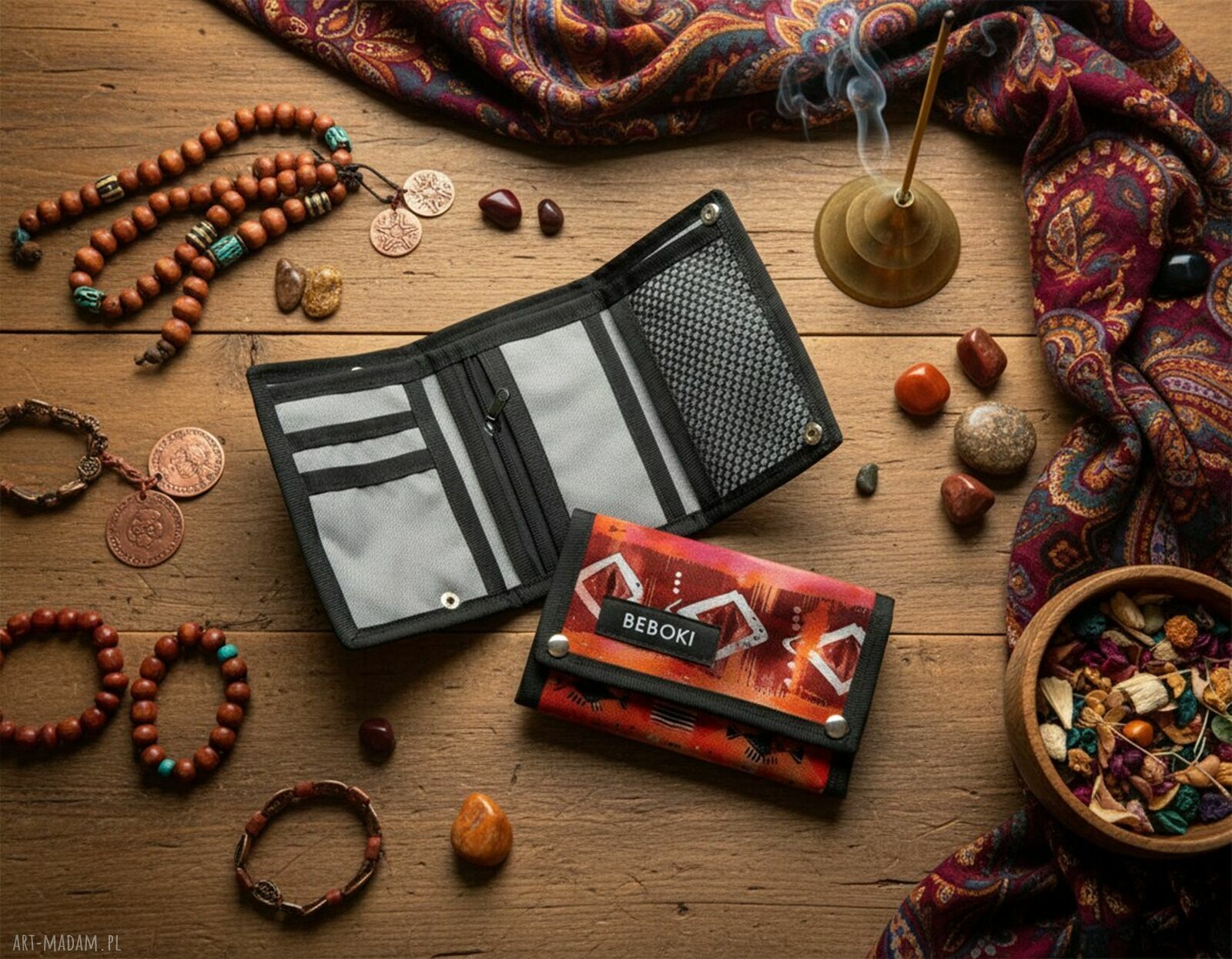 Portfel BEBOKI Wodoodporny Etno - praktyczna portmonetka na karty
