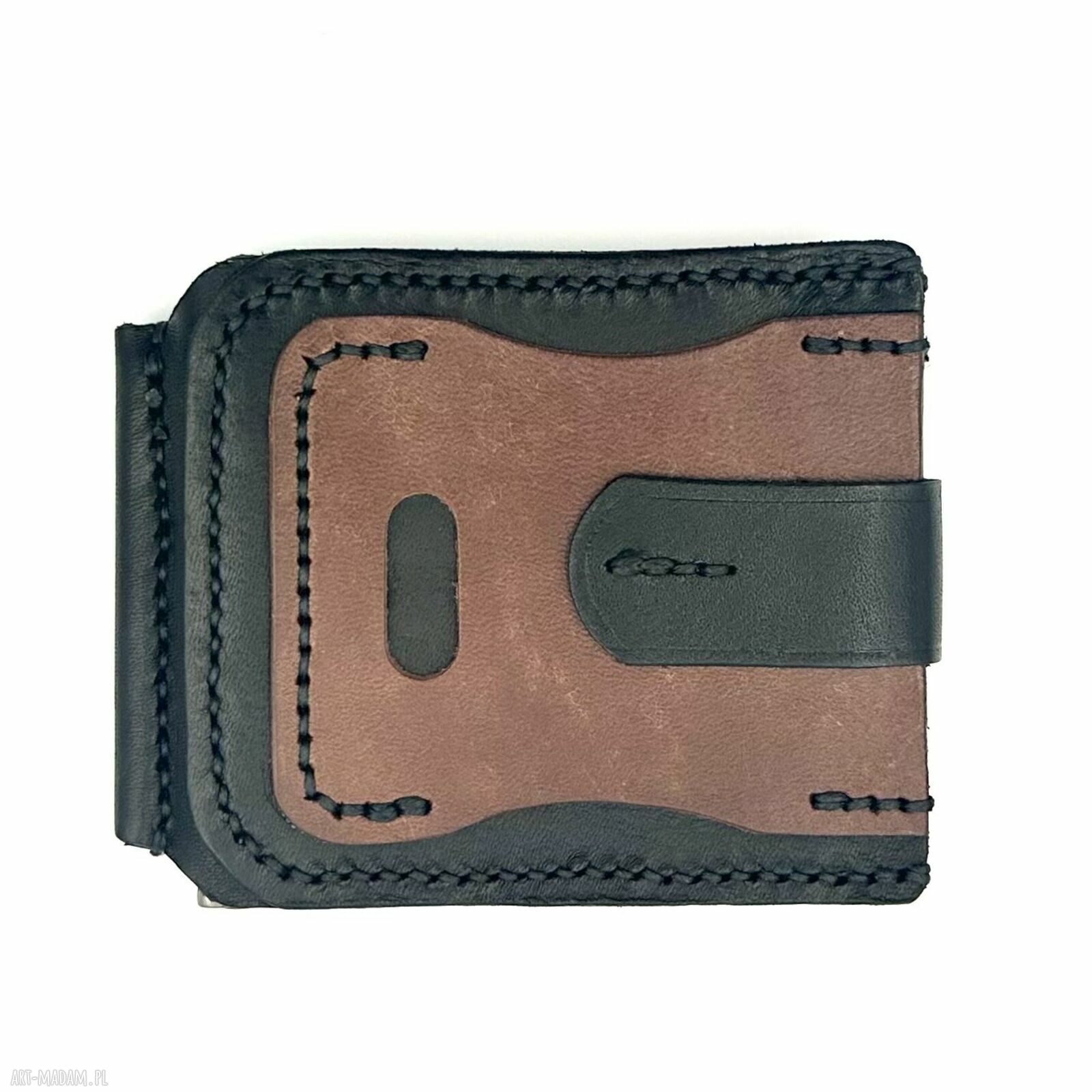 portfele: Portfel czarno brązowy ze skóry ręcznie uszyty. Handmade