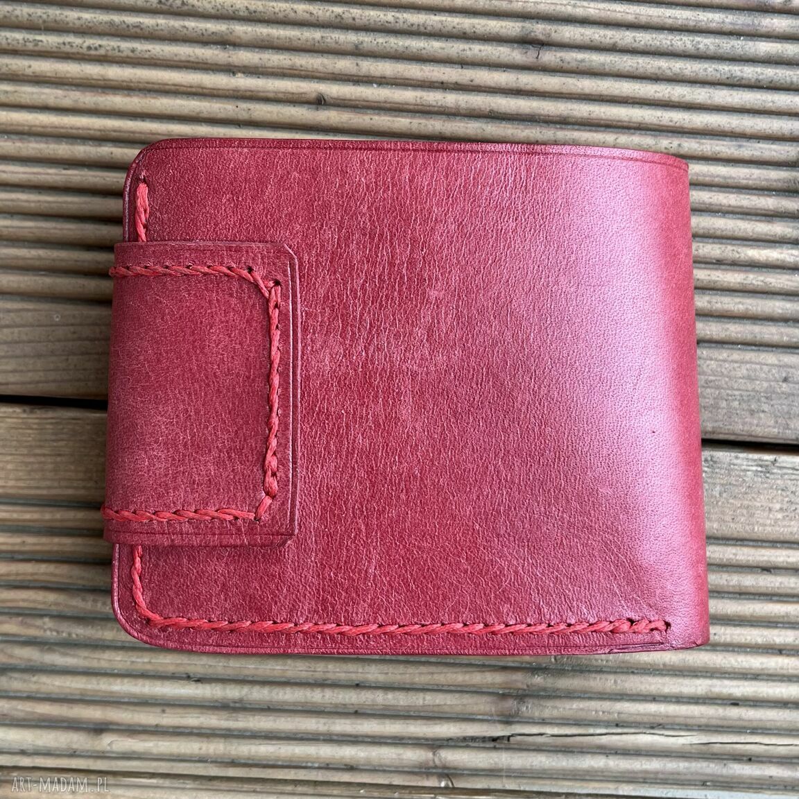 portfele: Portfel damski czerwony wykonany ze skóry na bilon ręcznie uszyty. hand made