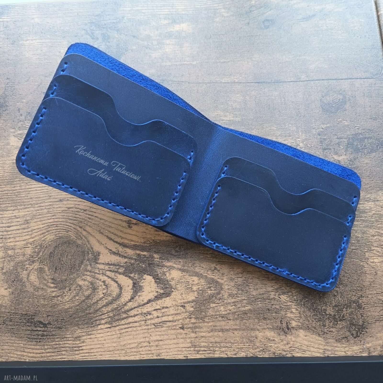 Portfel męski skórzany mały cienki z grawerem laserowym - handmade