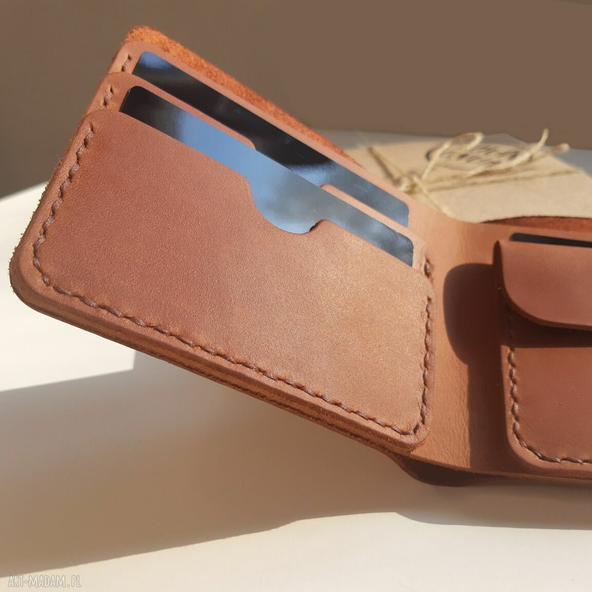 Portfel męski skórzany z grawerem wilka - personalizowany handmade