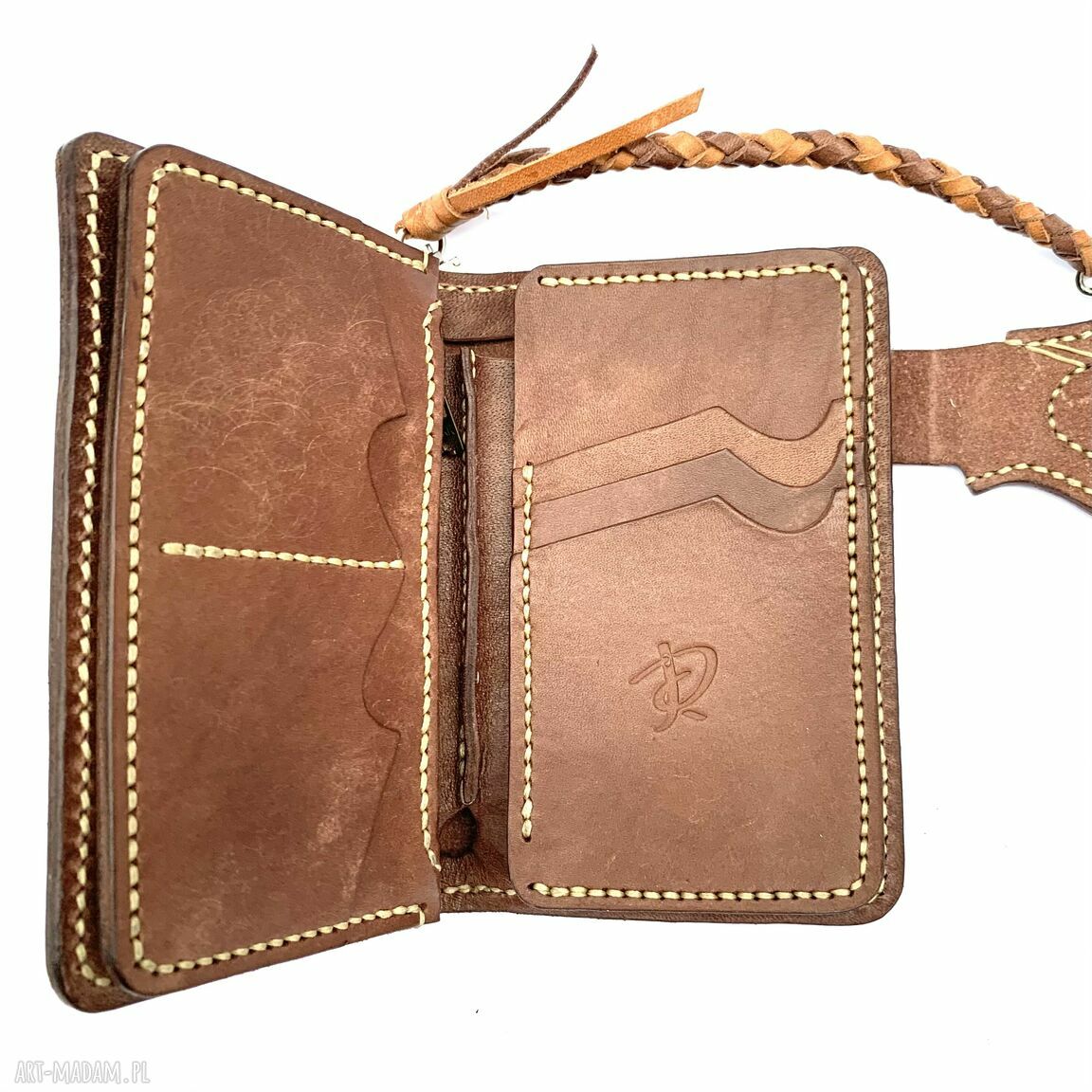 portfele: Portfel Motocyklisty brązowy, duży ze skóry ręcznie uszyty. Hand Made