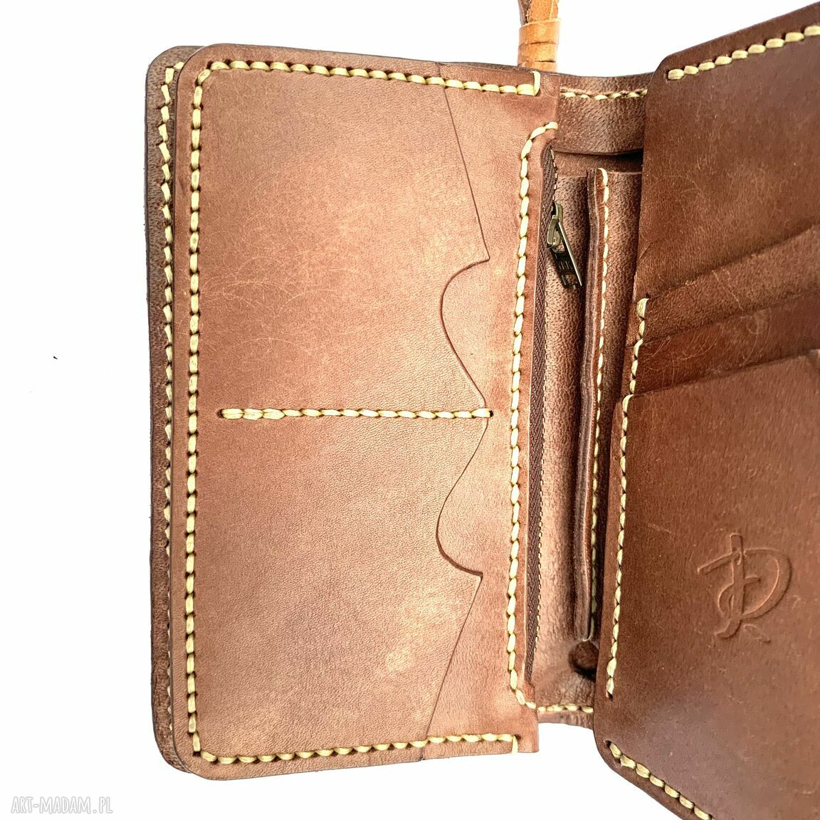 portfele: Portfel Motocyklisty brązowy, duży ze skóry ręcznie uszyty. Hand Made