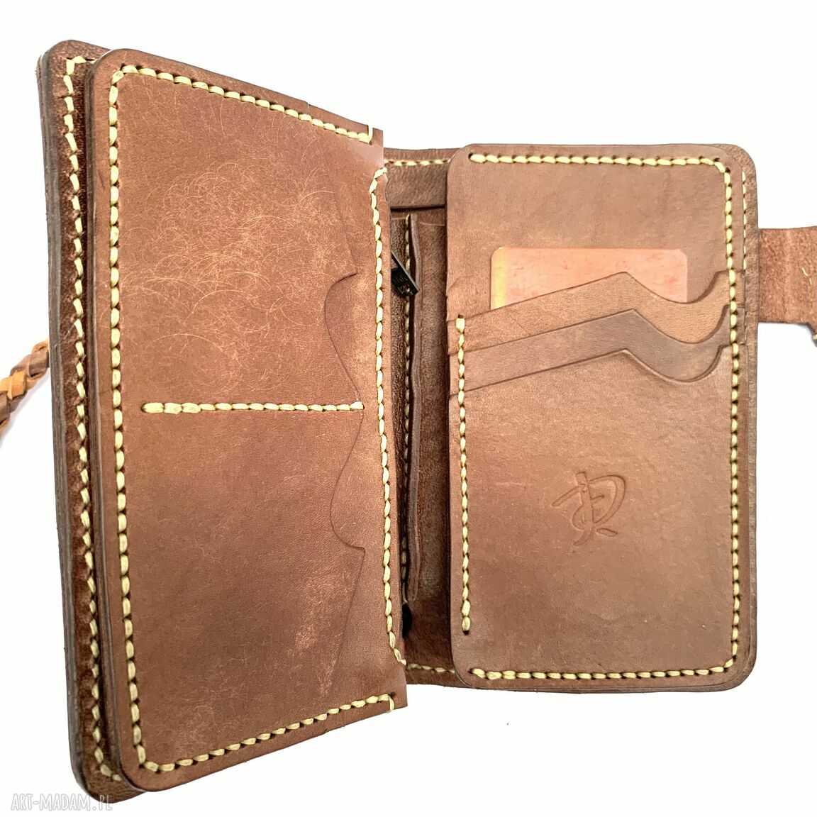 portfele: Portfel Motocyklisty brązowy, duży ze skóry ręcznie uszyty. Hand Made