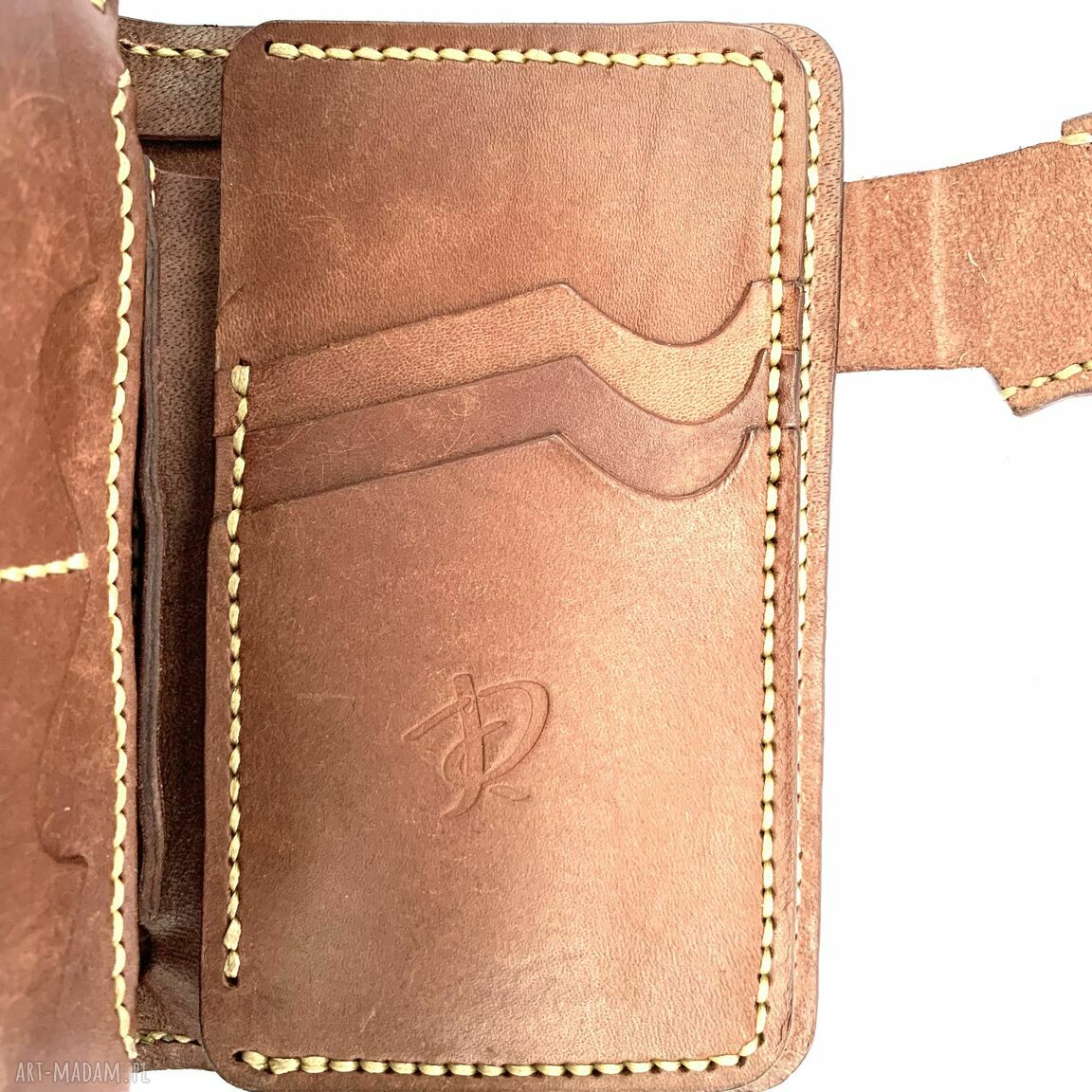 portfele: Portfel Motocyklisty brązowy, duży ze skóry ręcznie uszyty. Hand Made