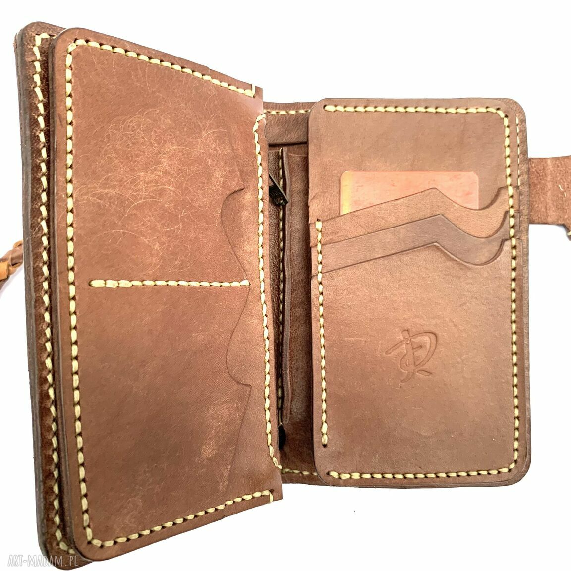 portfele: Portfel Motocyklisty brązowy, duży ze skóry ręcznie uszyty. Hand Made