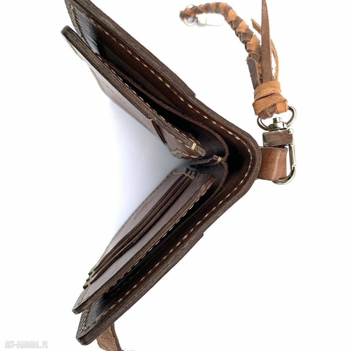 portfele: Portfel Motocyklisty brązowy, duży ze skóry ręcznie uszyty. Hand Made