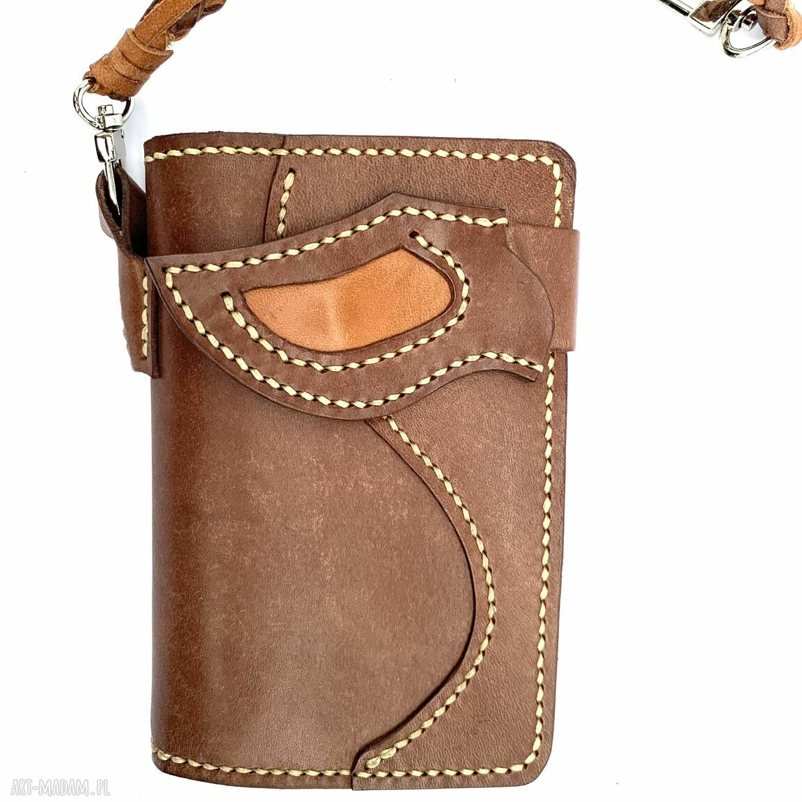 Portfel motocyklisty brązowy duży skóry ręcznie uszyty męski
