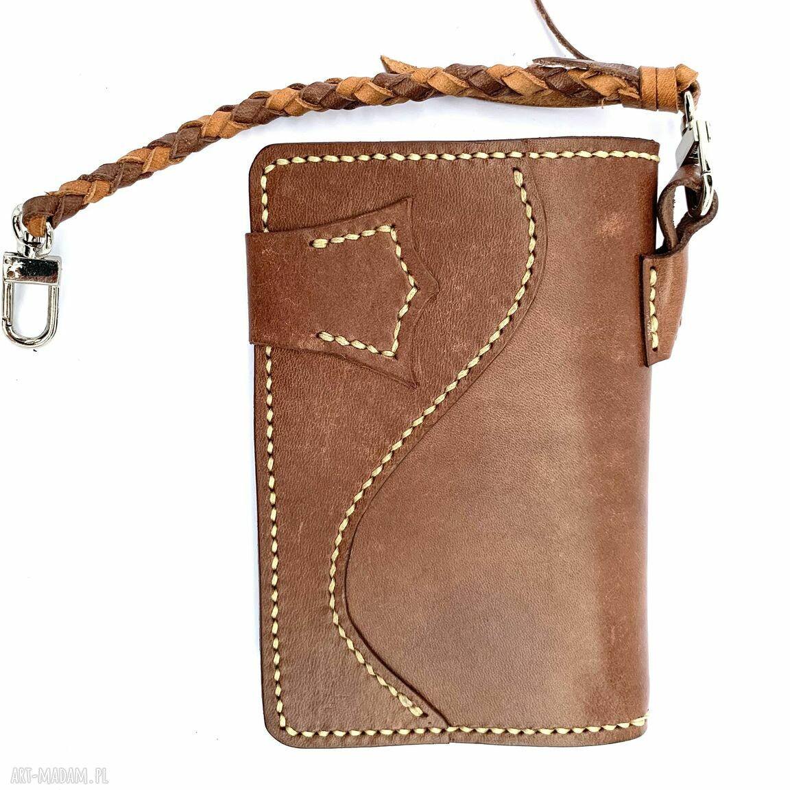 portfele: Portfel Motocyklisty brązowy, duży ze skóry ręcznie uszyty. Hand Made