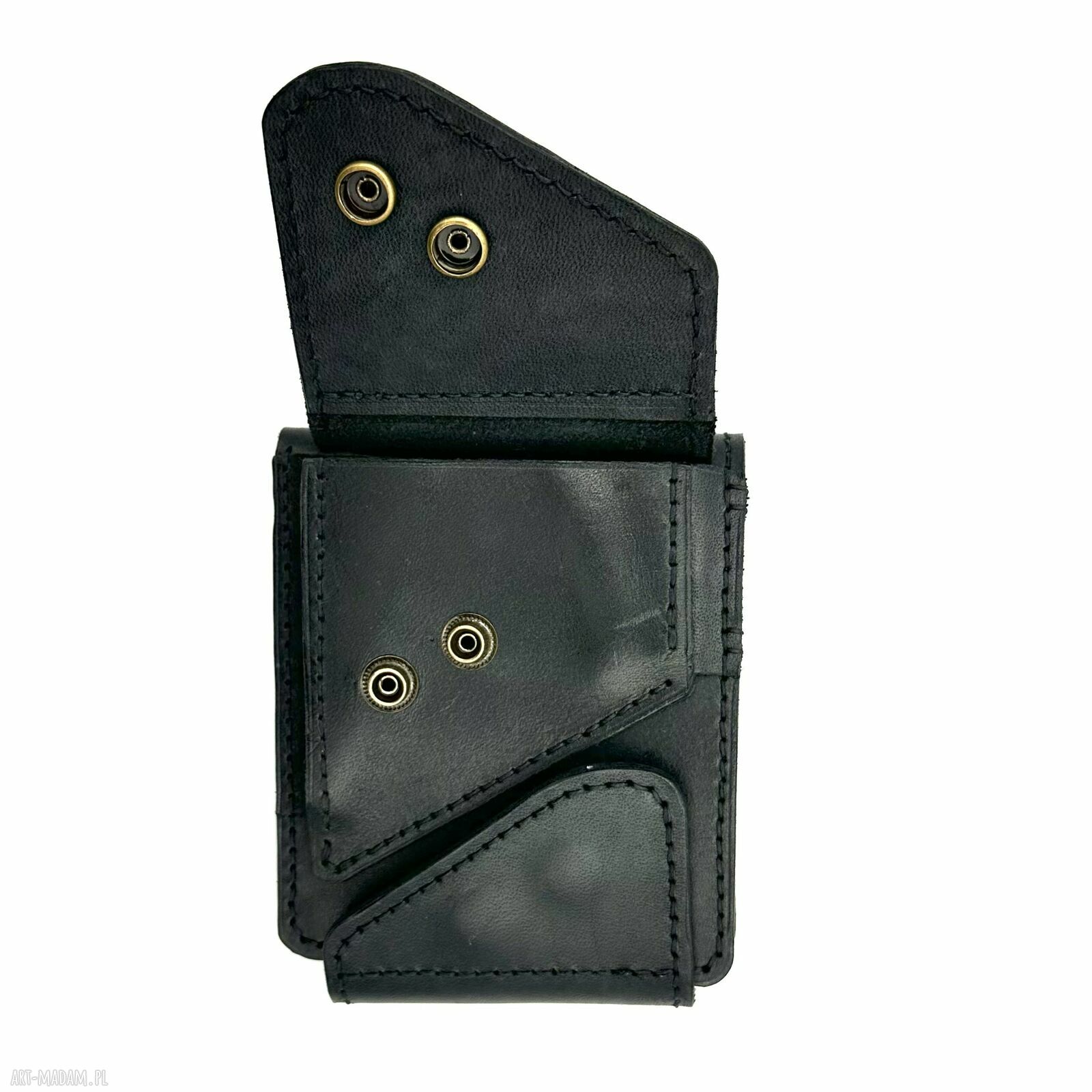 portfele: Pojemny czarny portfel skórzany ręcznie uszyty. Ręczne wykonanie