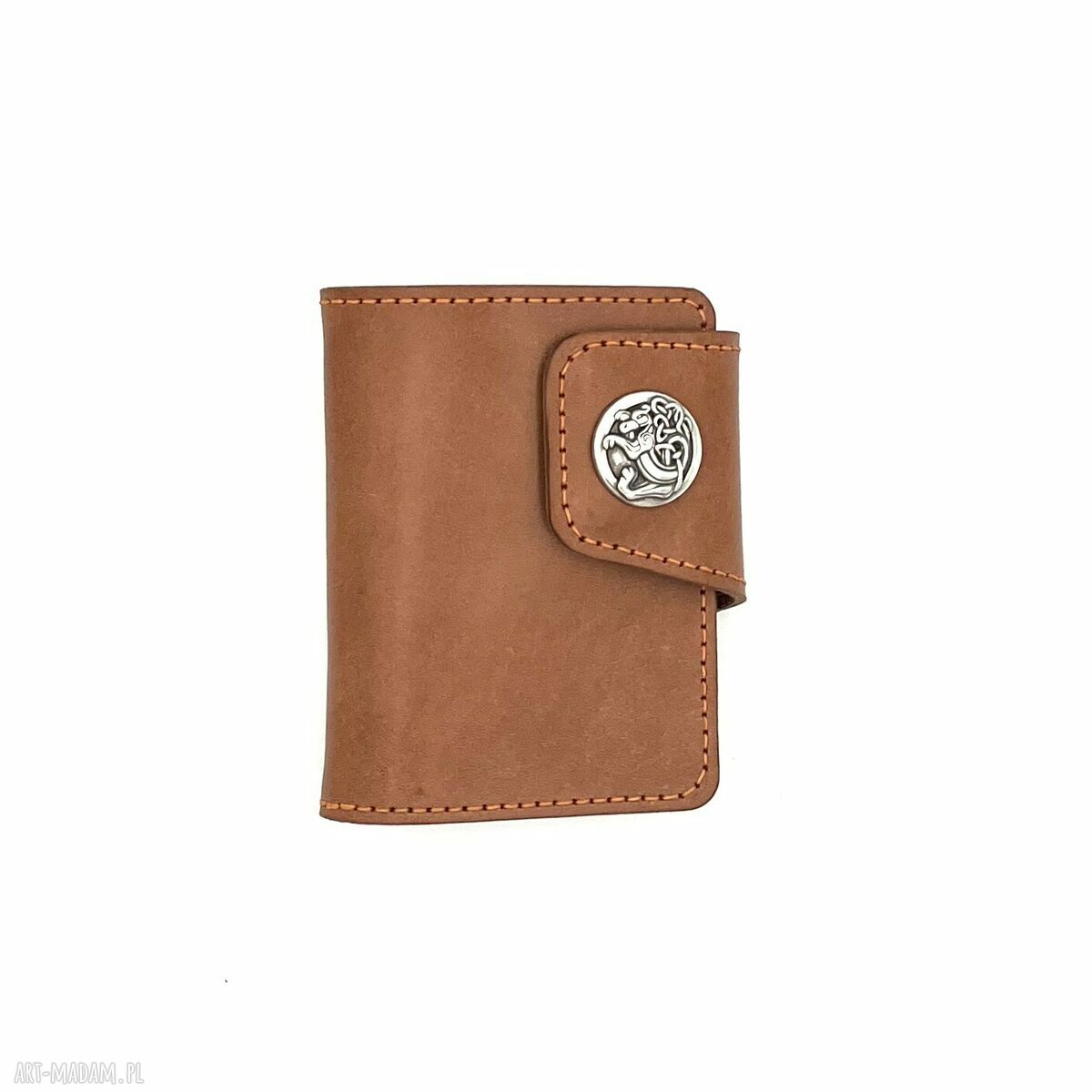 Jasno brązowy portfel skórzany ozdobnym „concho” ręcznie uszyty