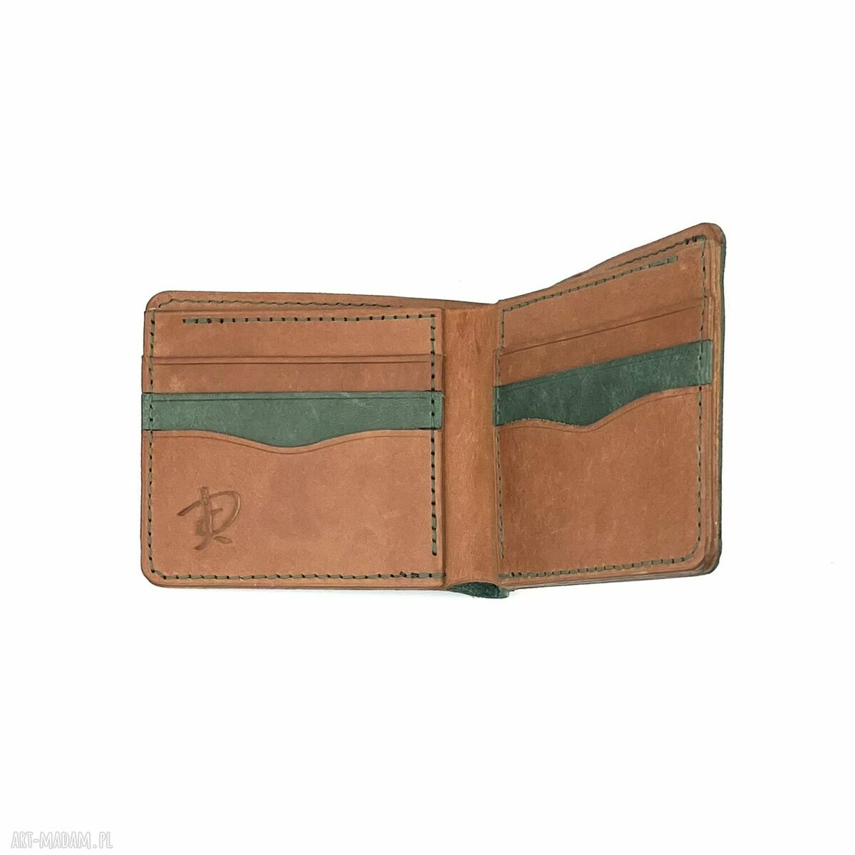 portfele: Zielono brązowy portfel skórzany uszyty. ręcznie wykonane