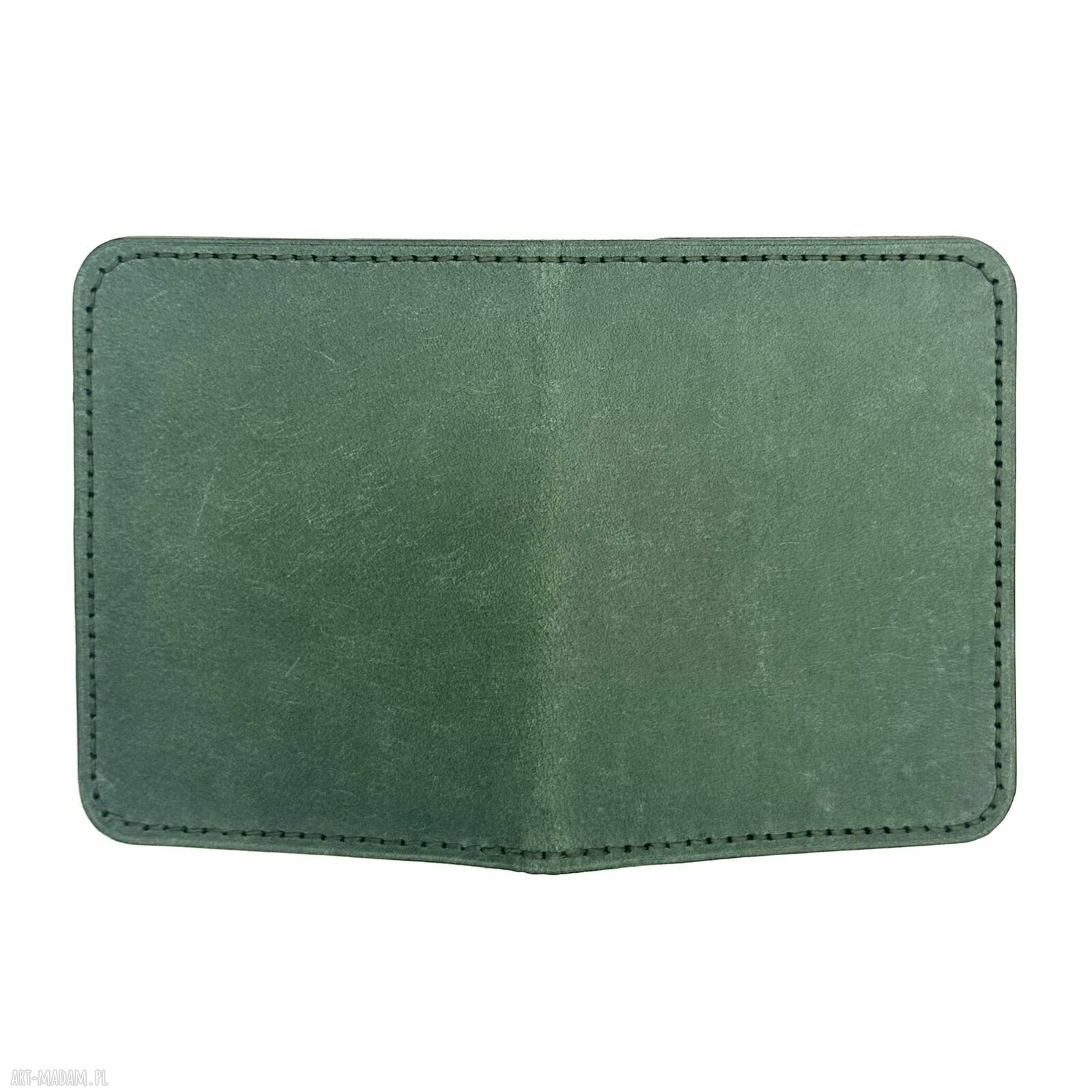 portfele: Zielono czerwony portfel ręcznie uszyty ze skóry garbowanej roślinnie