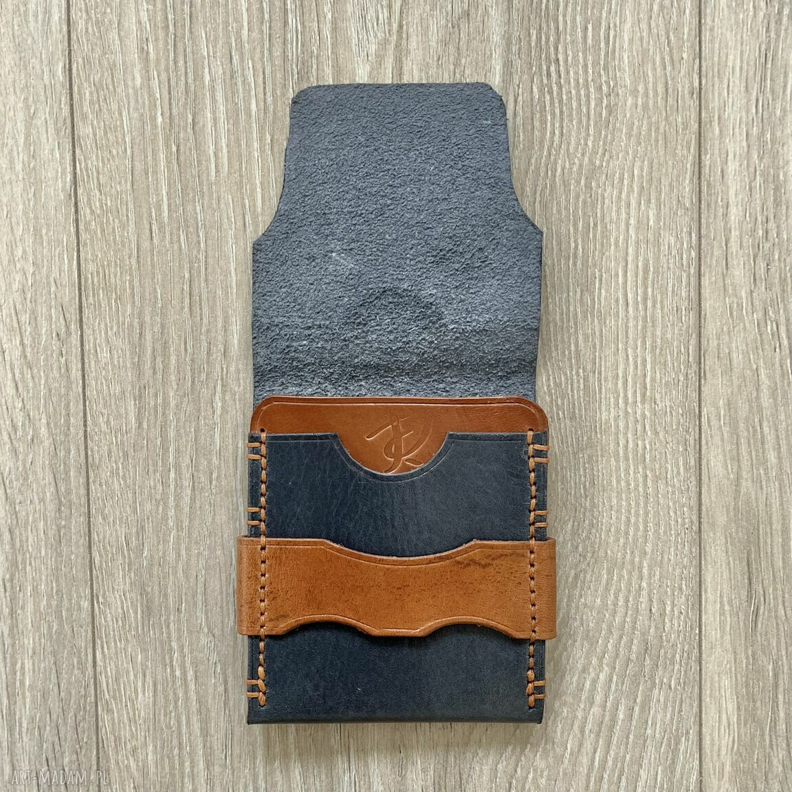 portfele: Portfel szaro brązowy ze skóry ręcznie uszyty. Handmade