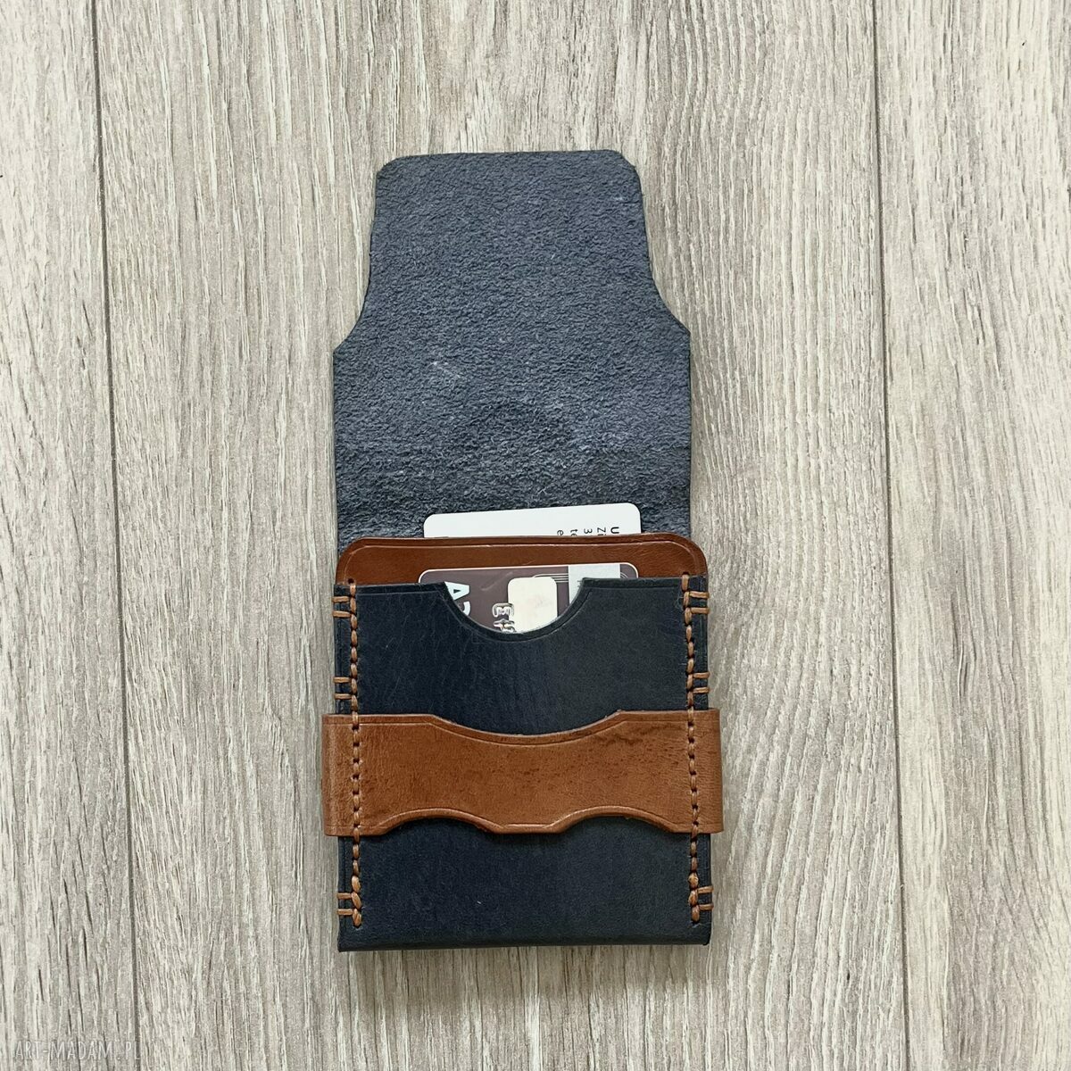 portfele: Portfel szaro brązowy ze skóry ręcznie uszyty. Handmade