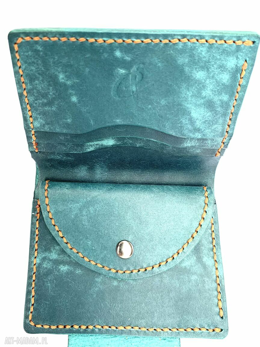 portfele: Portfel turkusowy damski na bilon ze skóry uszyty ręcznie. robione