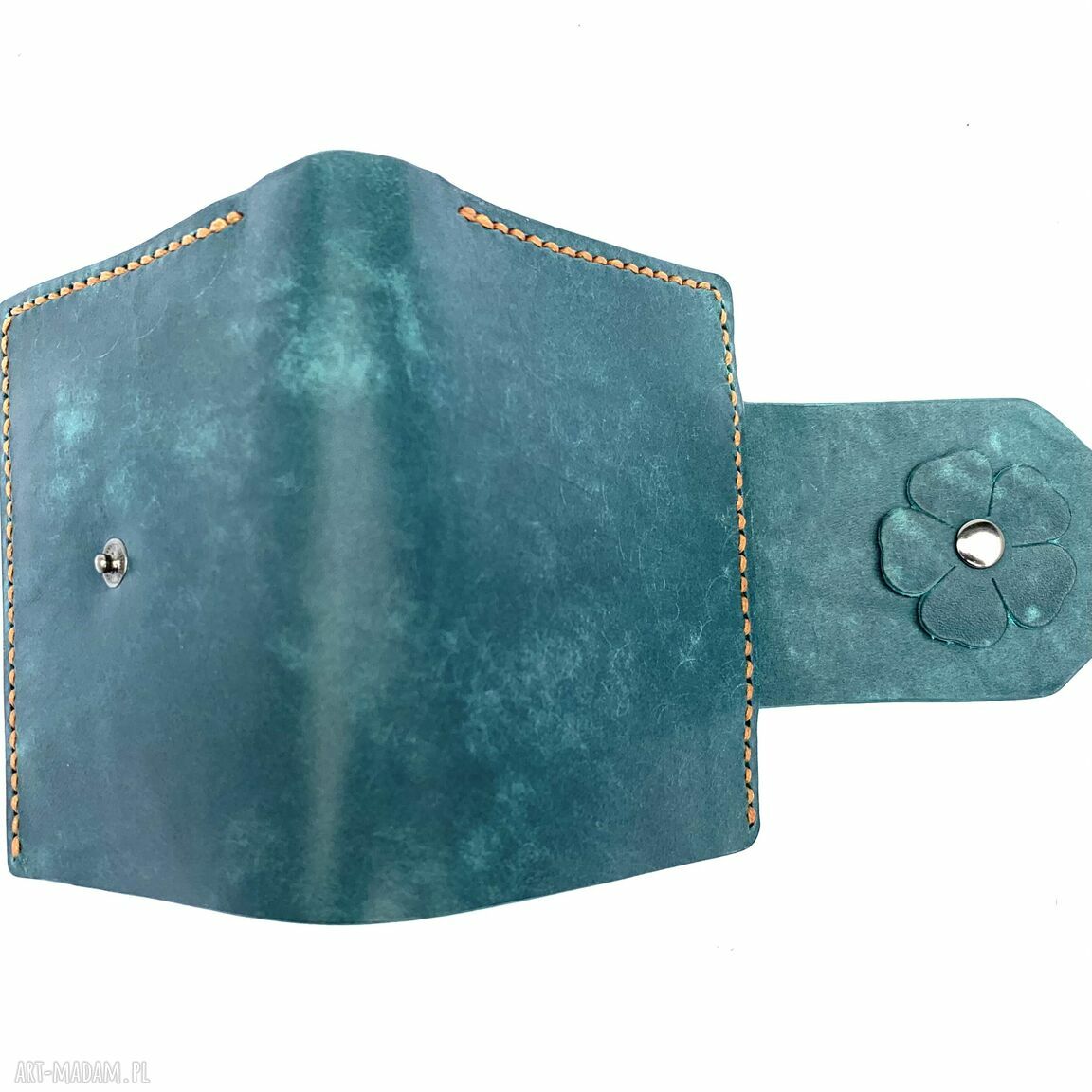 portfele: Portfel turkusowy damski na bilon ze skóry uszyty ręcznie. robione