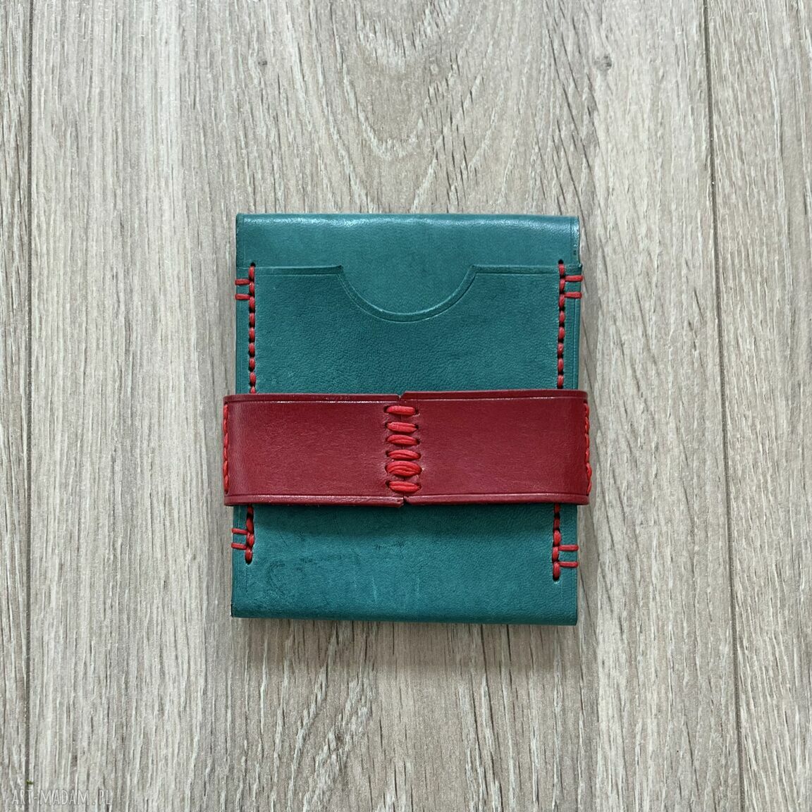 portfele: Portfel turkusowy ze skóry uszyty. Ręcznie robione