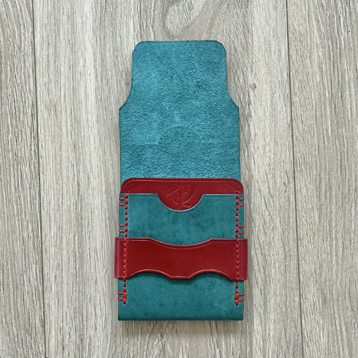 portfele: Portfel turkusowy ze skóry uszyty. Ręcznie robione