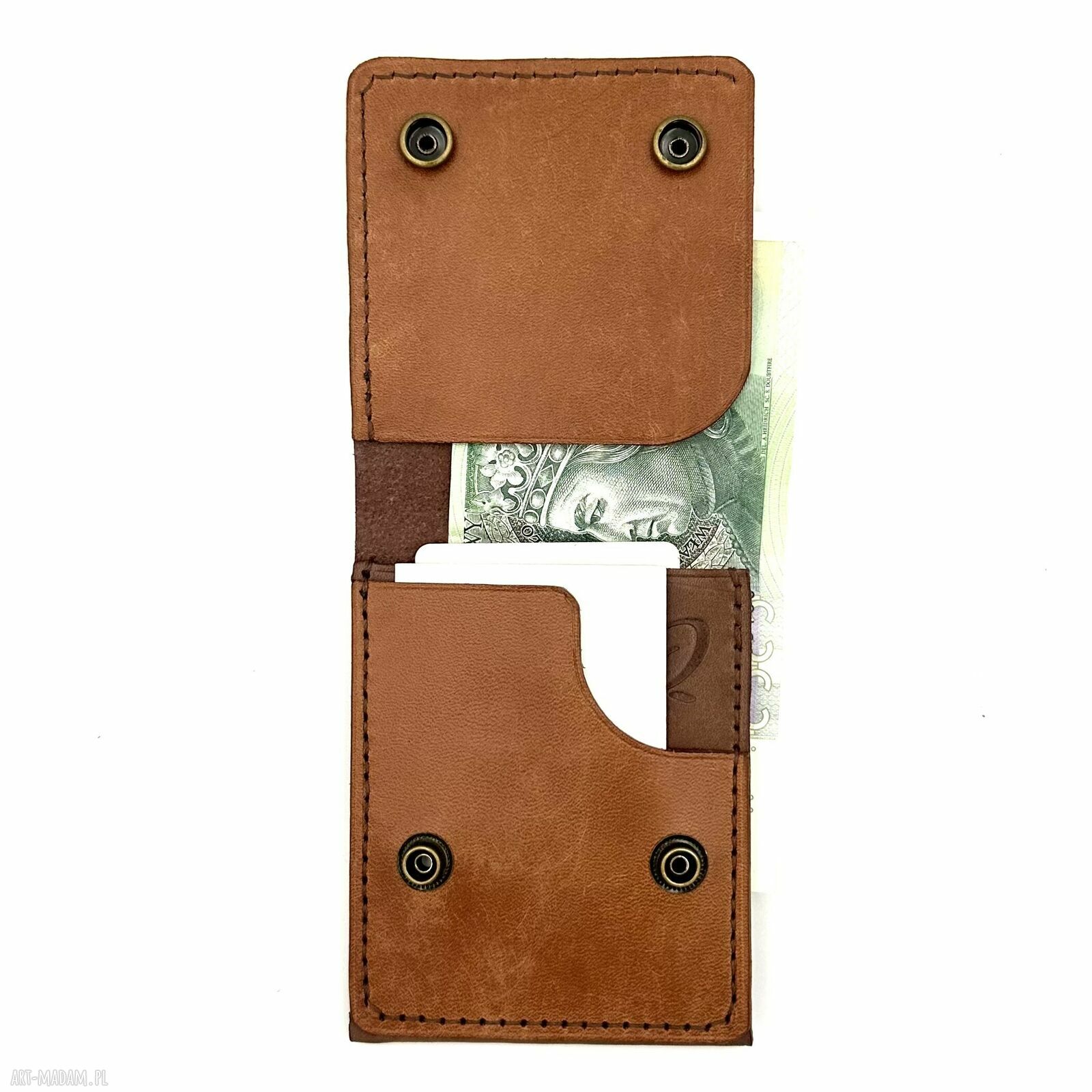 portfele: Portfel w odcieniach brązu ze skóry ręcznie uszyty na karty. handmade