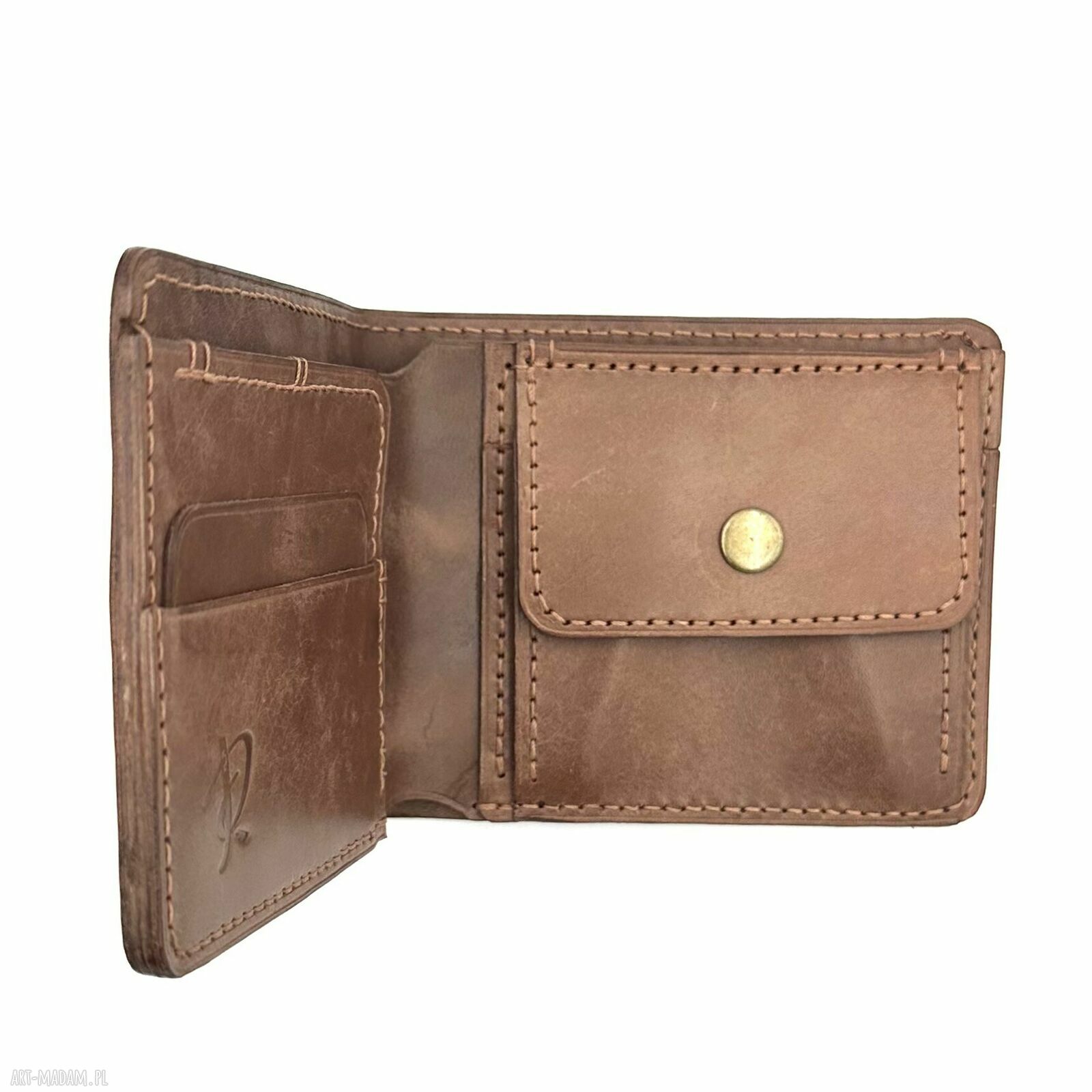 Brązowy portfel bilon skórzany ręcznie uszyty damski skóry