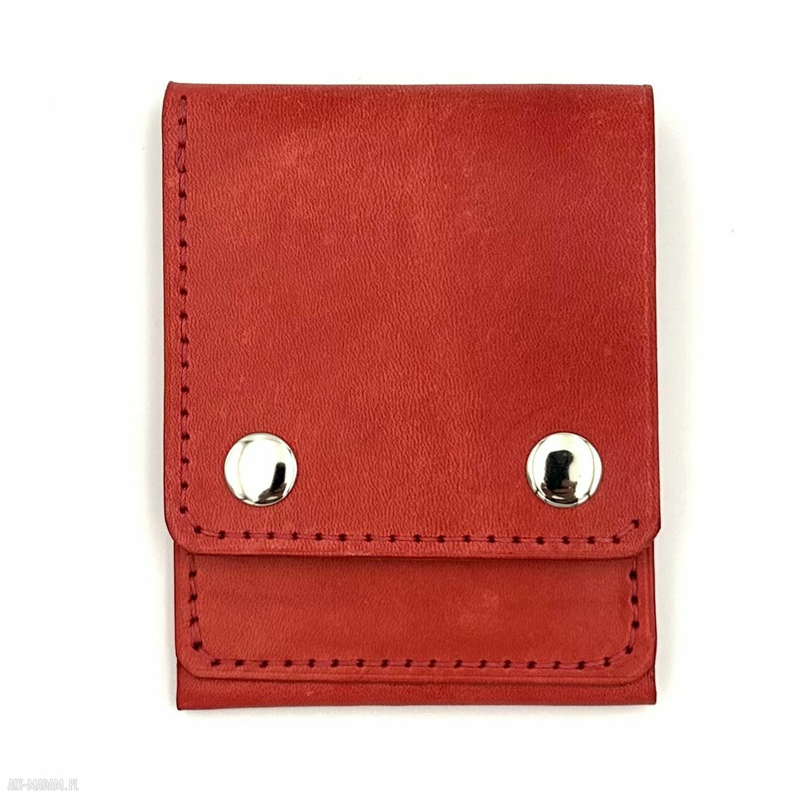 Czerwony portfel skórzany ręcznie uszyty karty banknoty damski