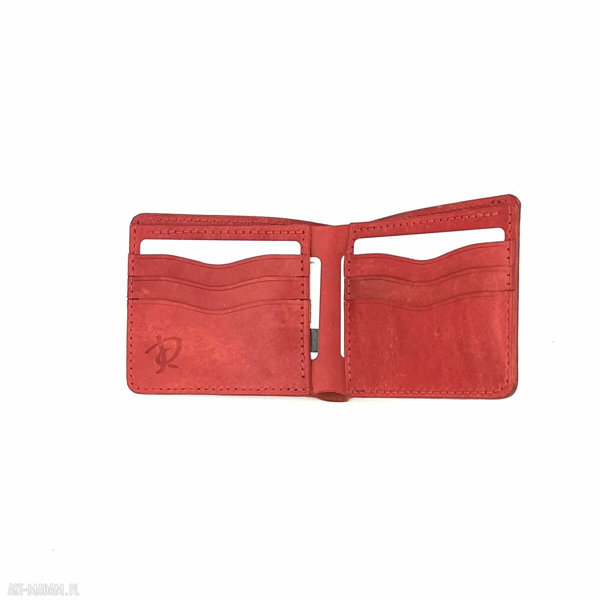 portfele: Czerwony portfel skórzany ręcznie uszyty. handmade