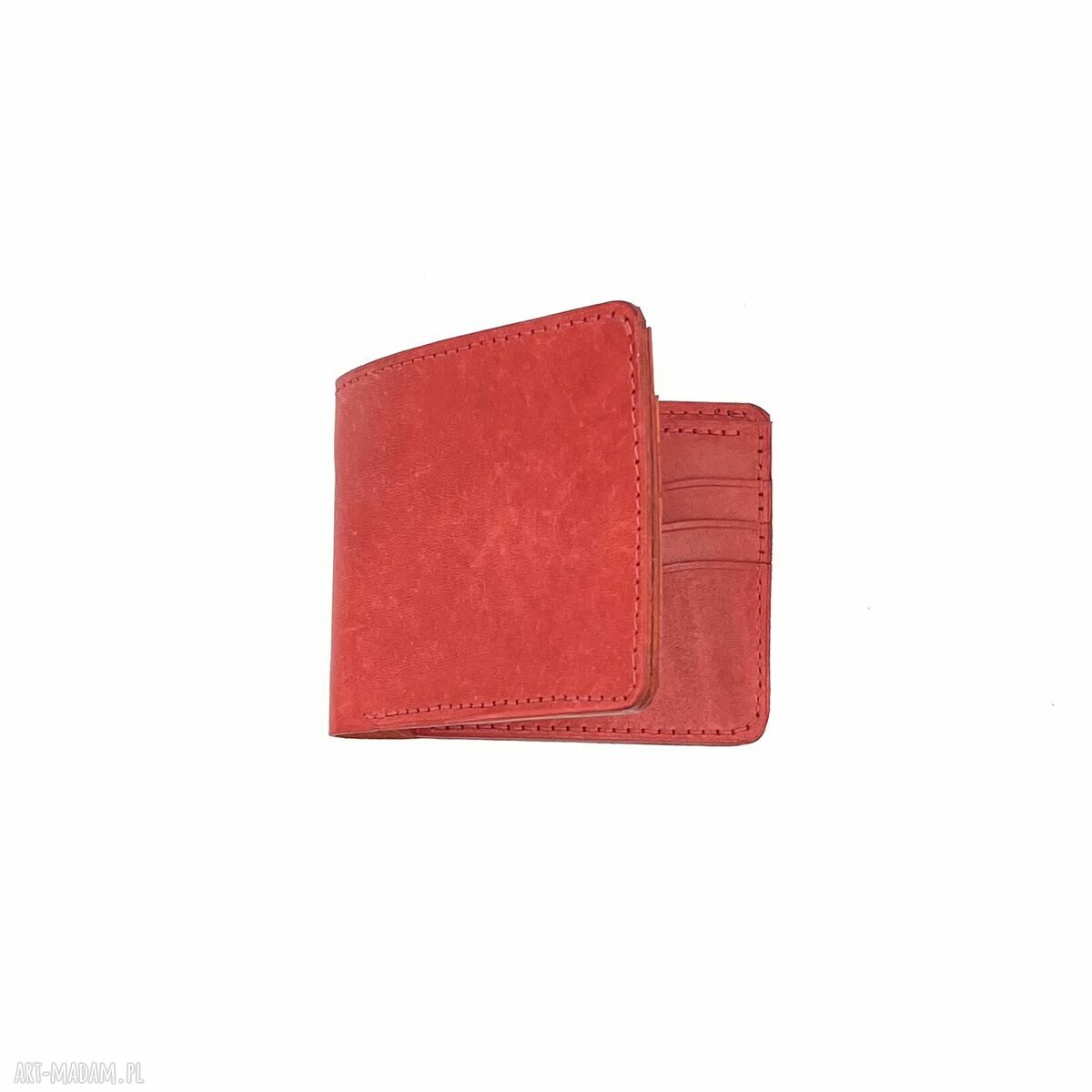 portfele: Czerwony portfel skórzany ręcznie uszyty. handmade