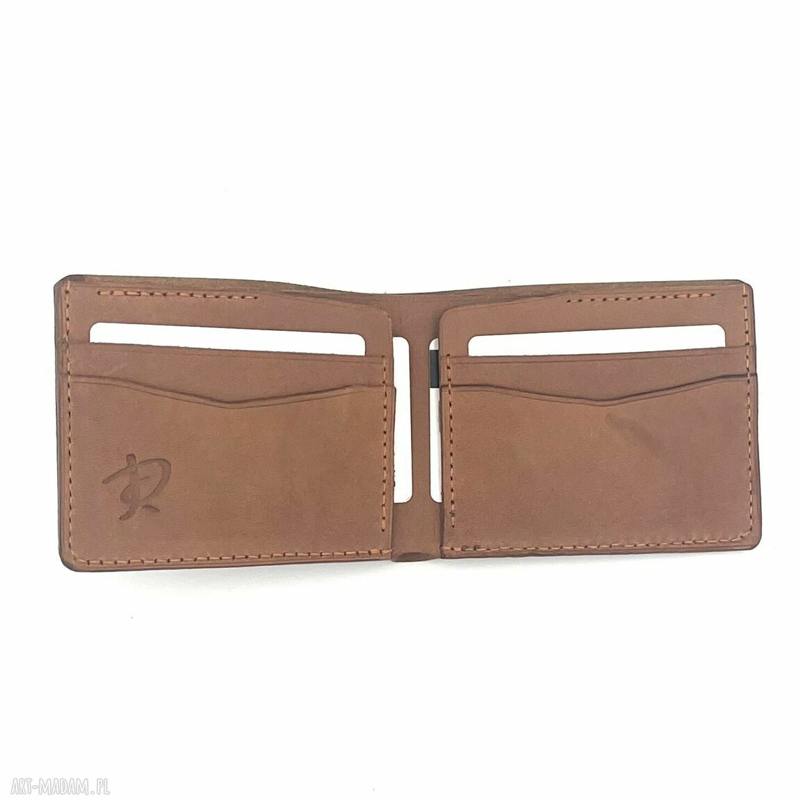 Jasno brązowy portfel skórzany ręcznie uszyty karty vintage skóry