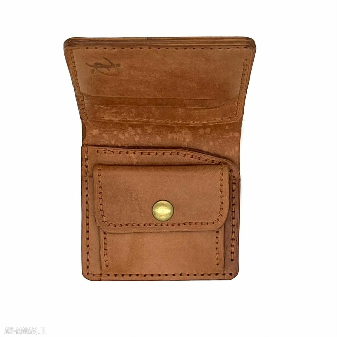 Jasno brązowy portfel skórzany ręcznie uszyty bilon karty skóry