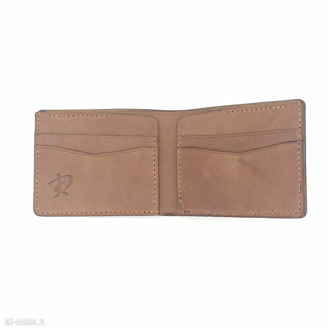 portfele: Jasno brązowy portfel skórzany ręcznie uszyty na karty. zrobione