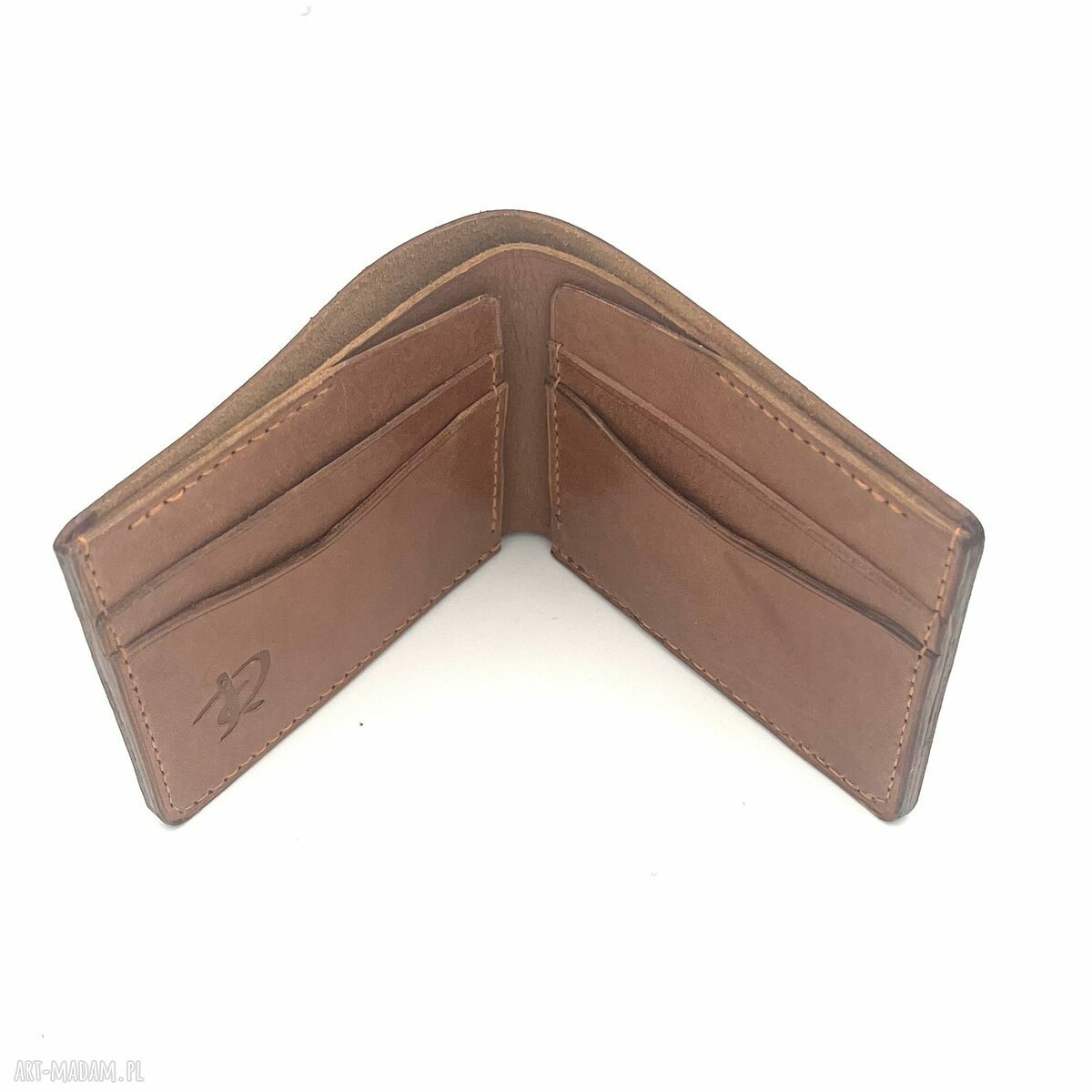 portfele: Jasno brązowy portfel skórzany ręcznie uszyty na karty. zrobione
