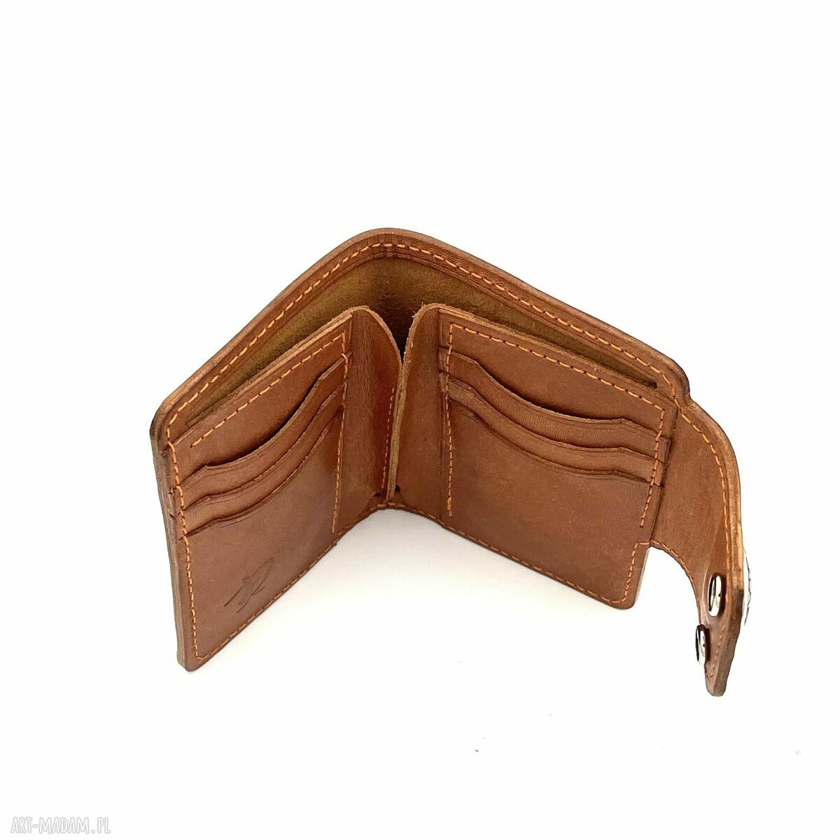 portfele: Jasno brązowy portfel skórzany z ozdobnym „Concho” ręcznie uszyty. HandMade