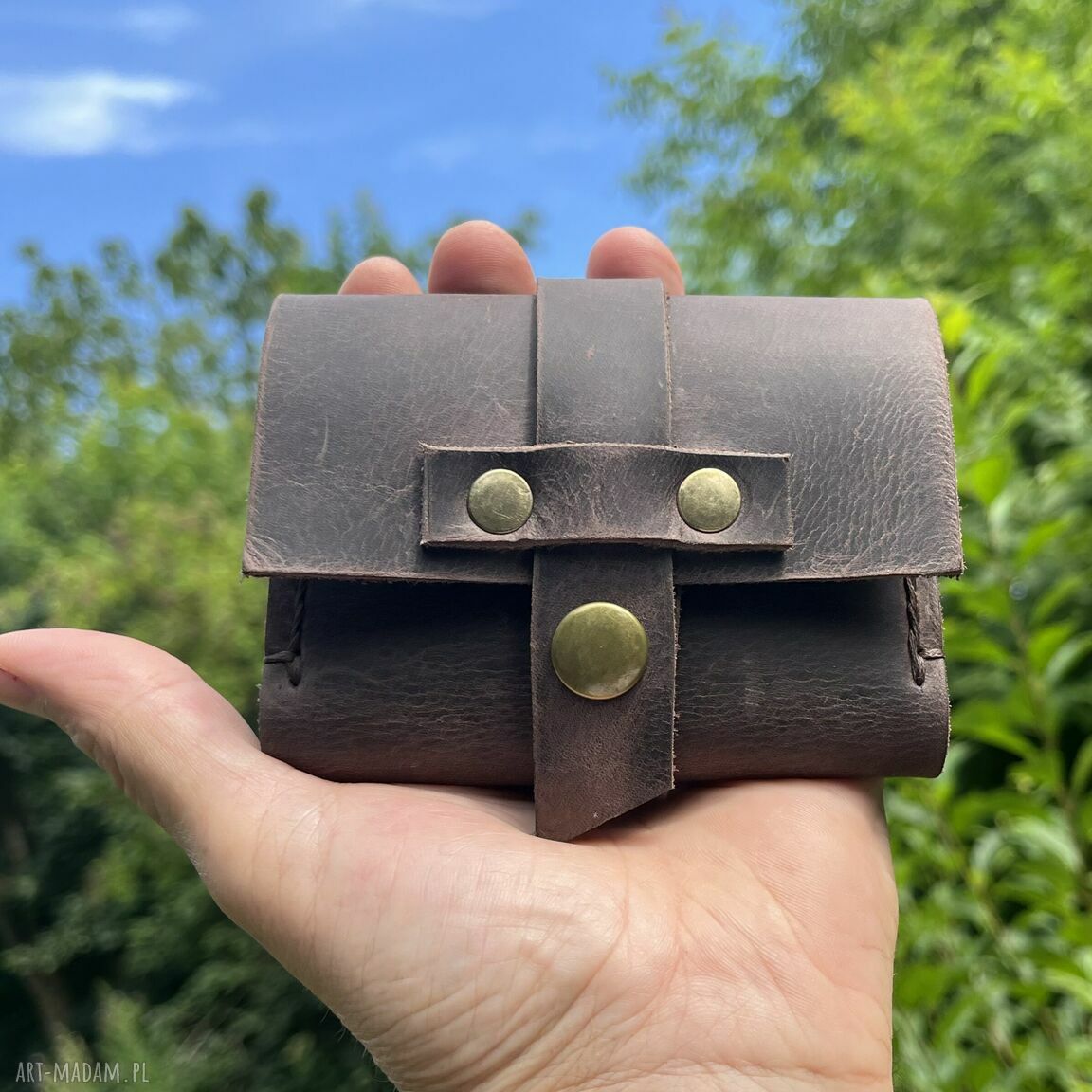 Portfel skórzany brązowy ręcznie uszyty vintage bilon skóry