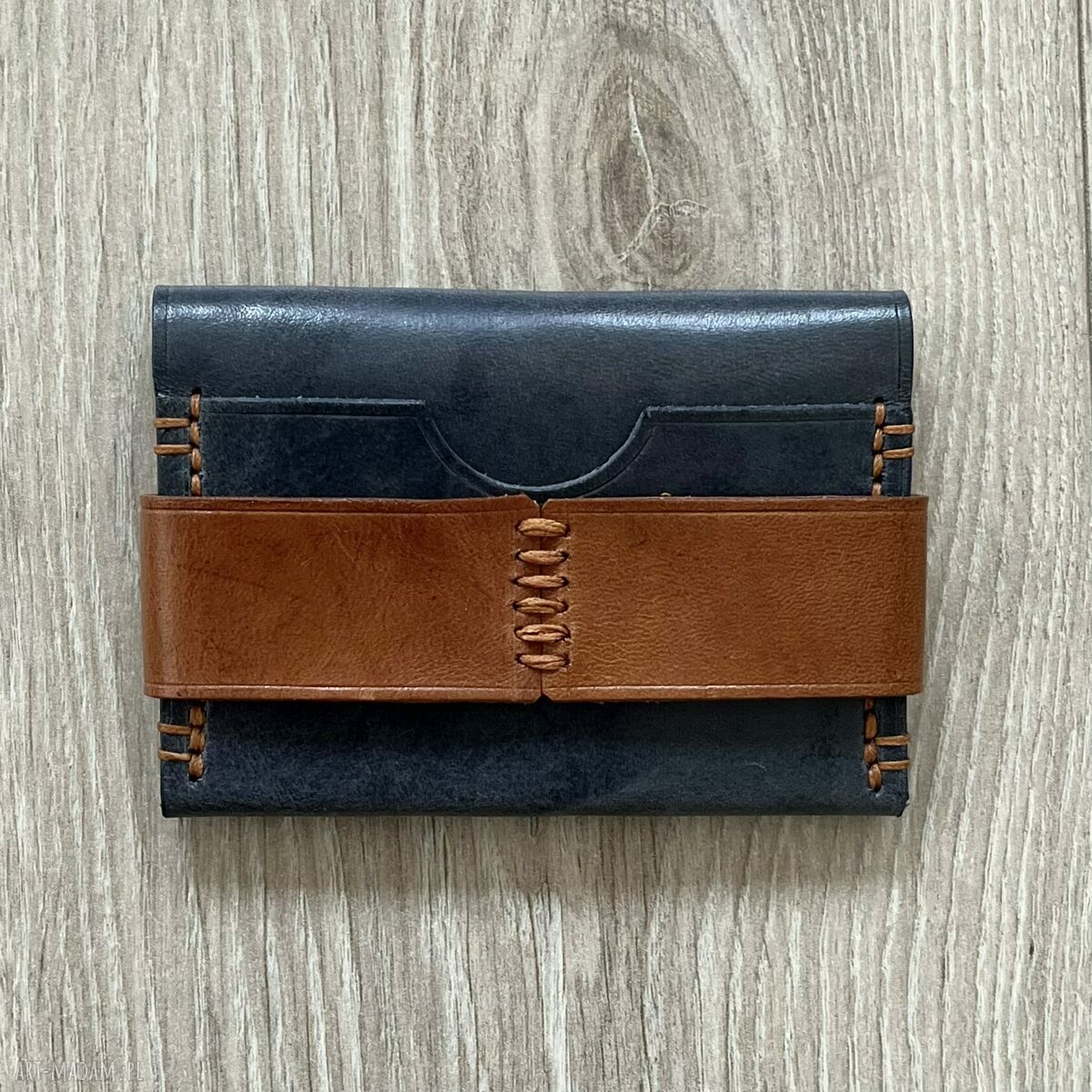 portfele: Portfel ze skóry szary na karty ręcznie uszyty. hand made