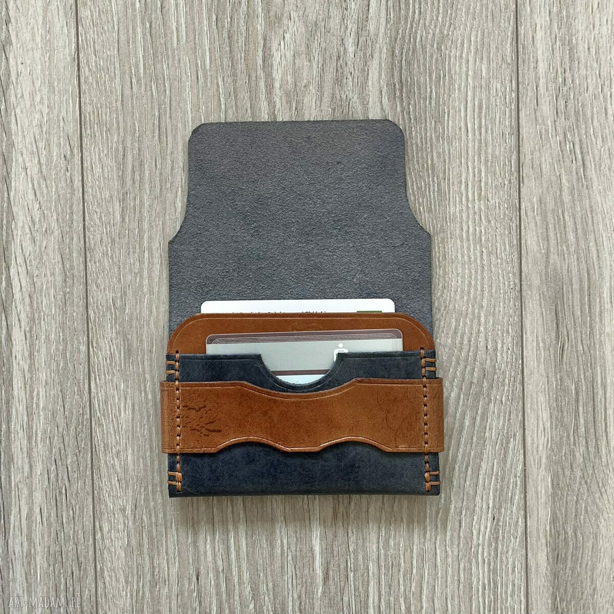 portfele: Portfel ze skóry szary na karty ręcznie uszyty. hand made