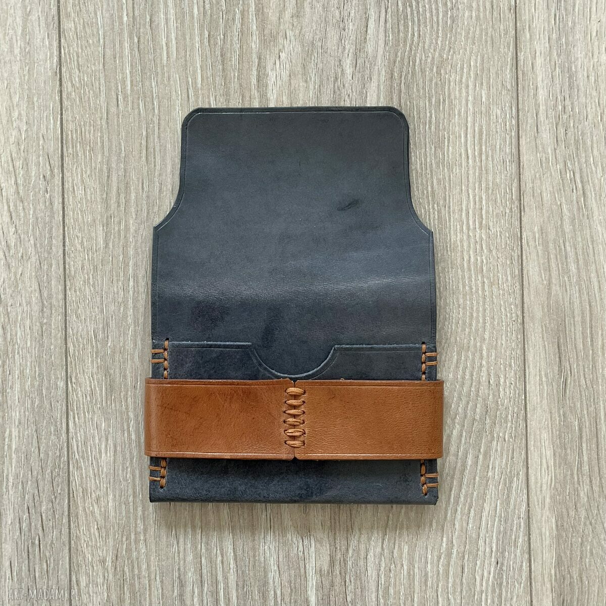 portfele: Portfel ze skóry szary na karty ręcznie uszyty. hand made