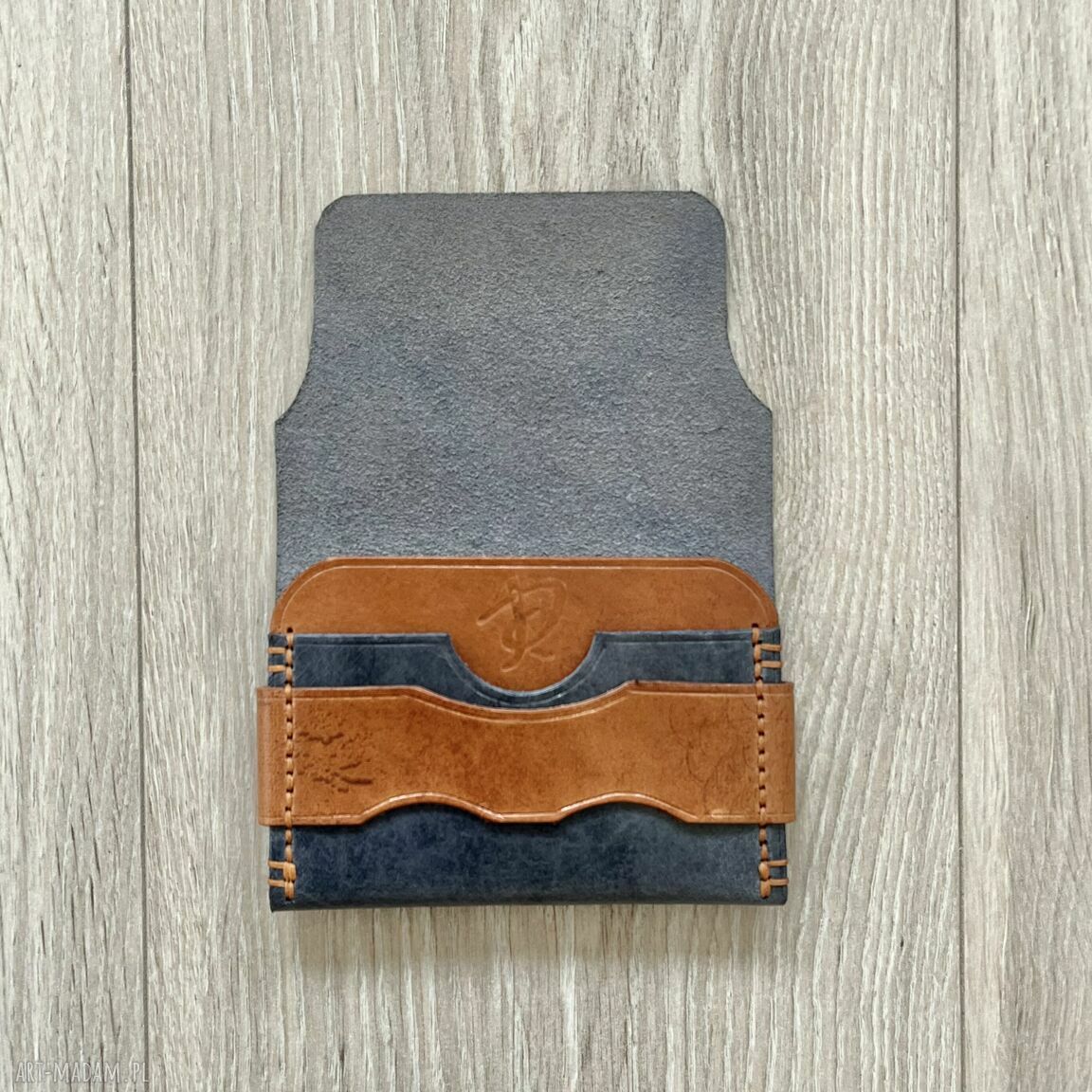 portfele: Portfel ze skóry szary na karty ręcznie uszyty. hand made