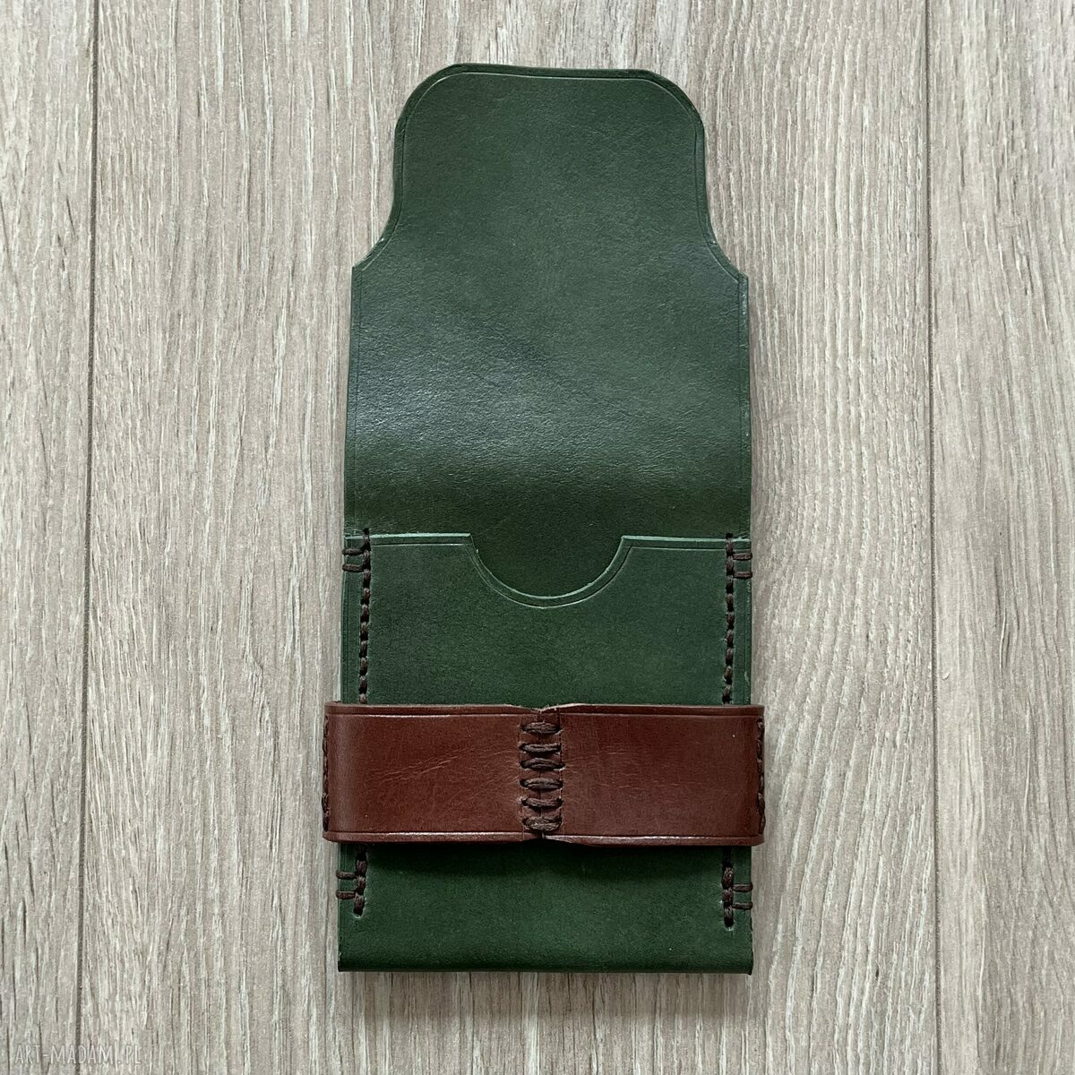portfele: Portfel zielono brązowy ze skóry ręcznie uszyty. handmade