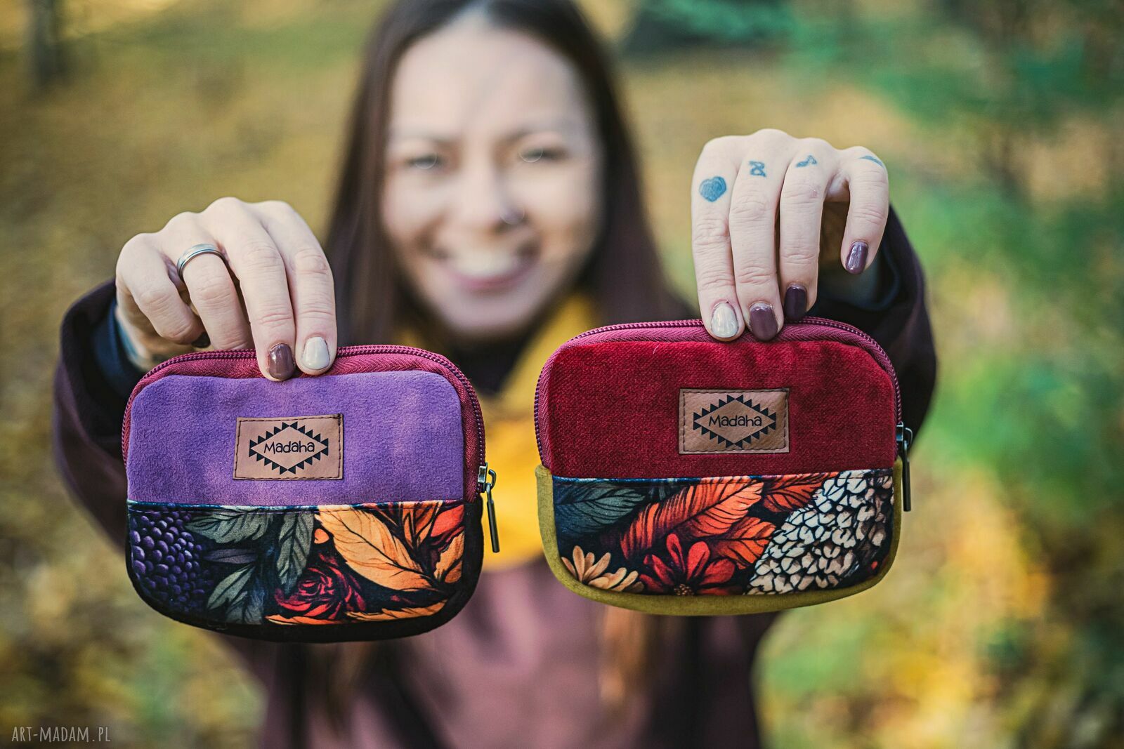 Ręcznie robiony portfelik damski patchwork z tkaniny z odzysku