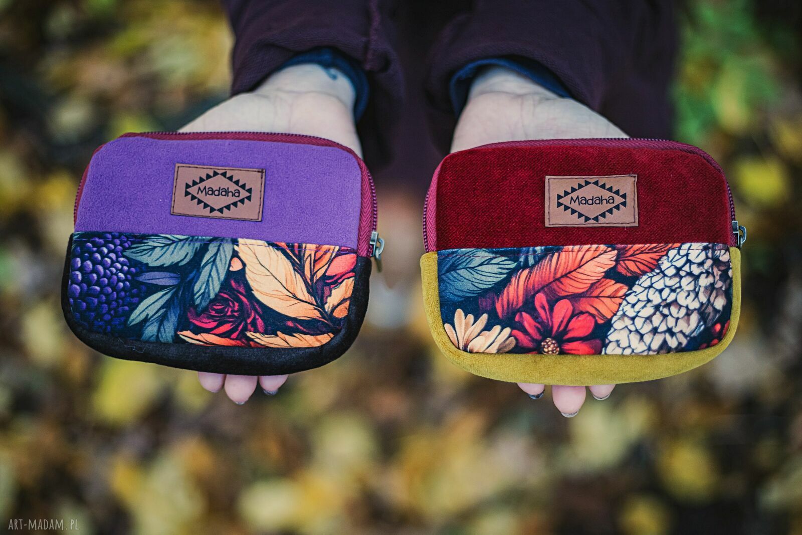 Ręcznie robiony portfelik damski patchwork z tkaniny z odzysku