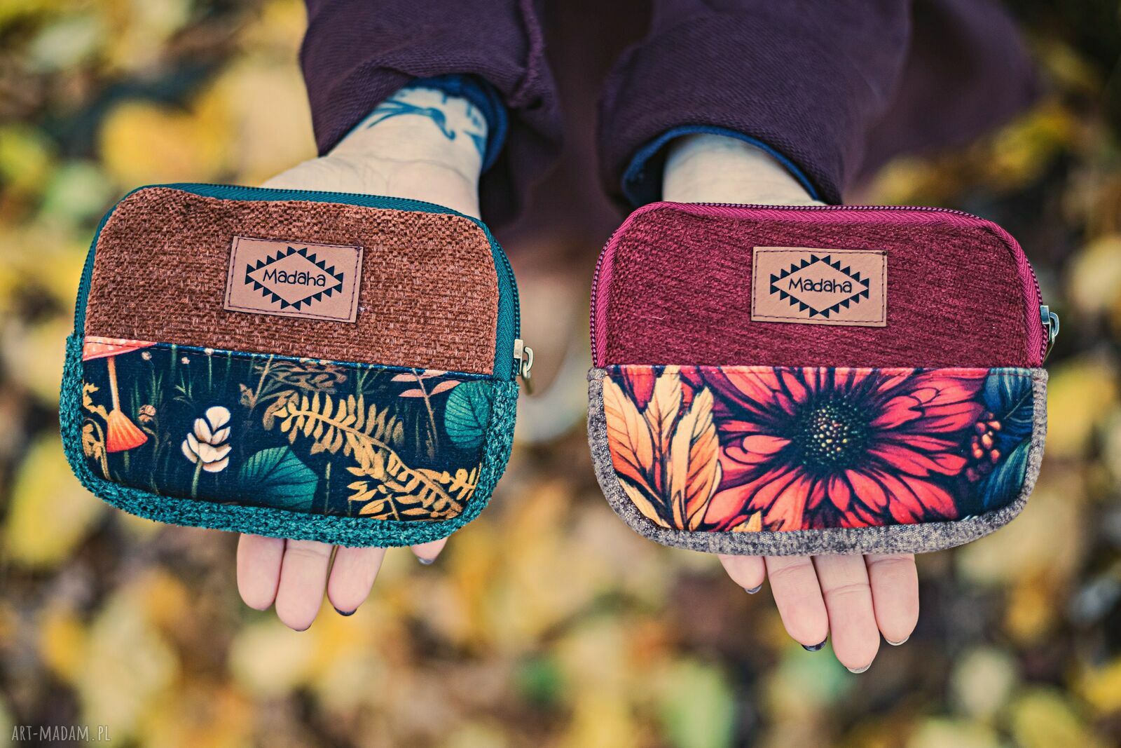 Mały portfelik damski handmade patchwork z tkaniny z odzysku