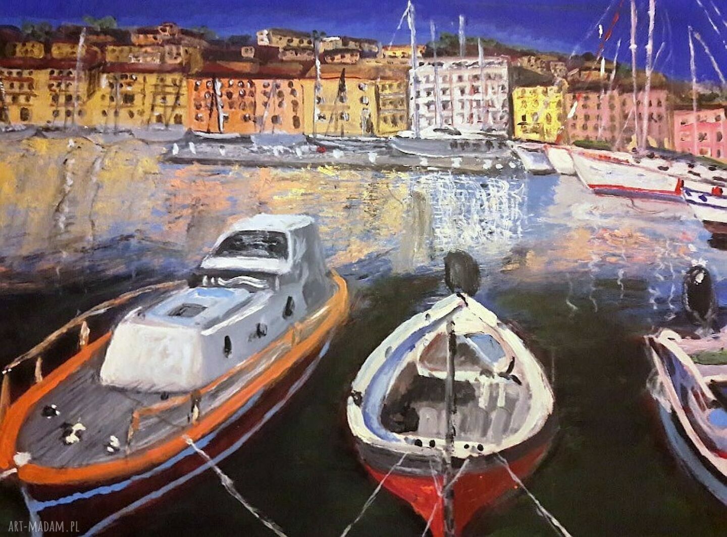 Portoferario we Włoszech - ręcznie malowany obraz morski (pejzaż z Elby)
